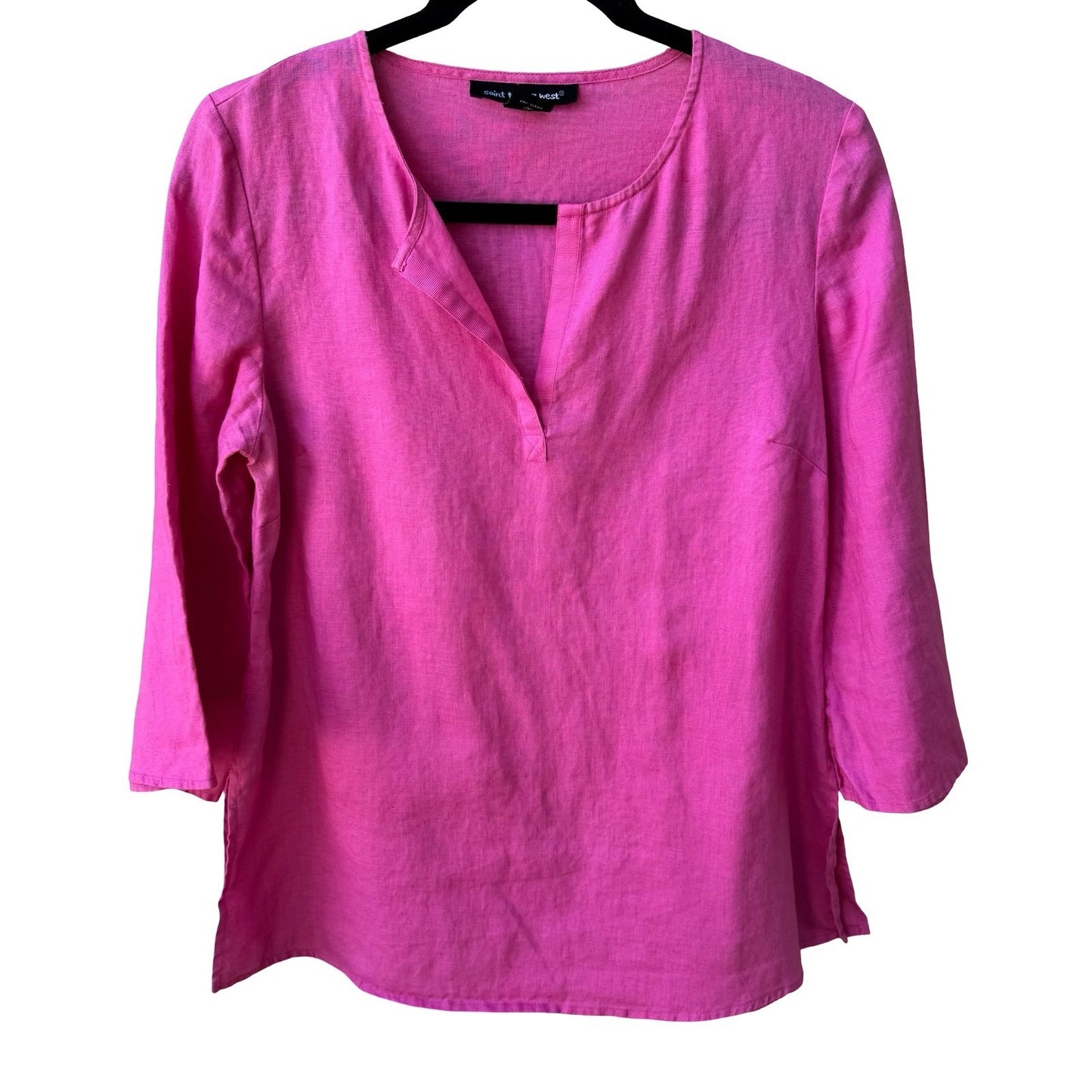 Saint Tropez West 100% Linen Coastal Minimalist Breathable Tunic Blouse Pink 4