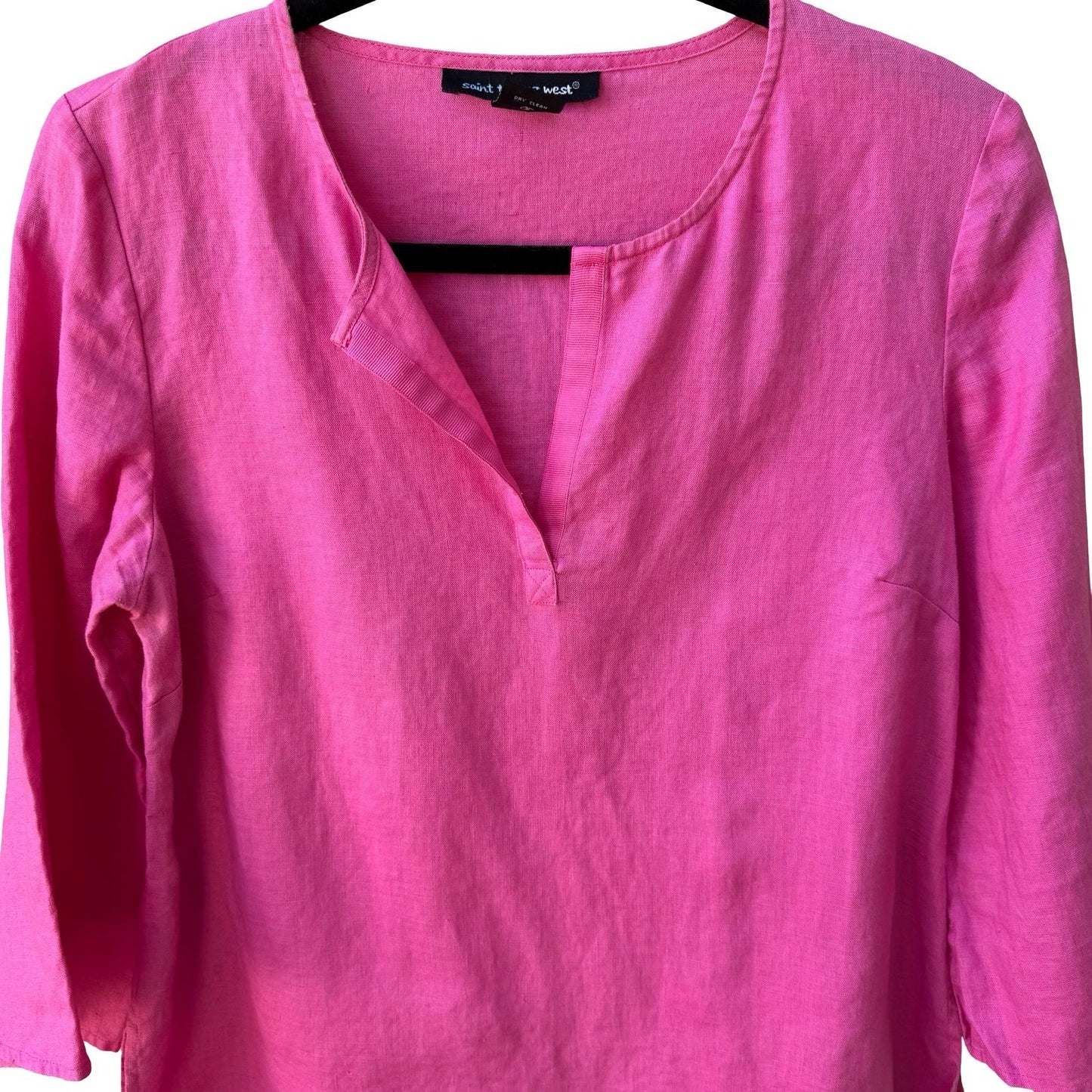 Saint Tropez West 100% Linen Coastal Minimalist Breathable Tunic Blouse Pink 4