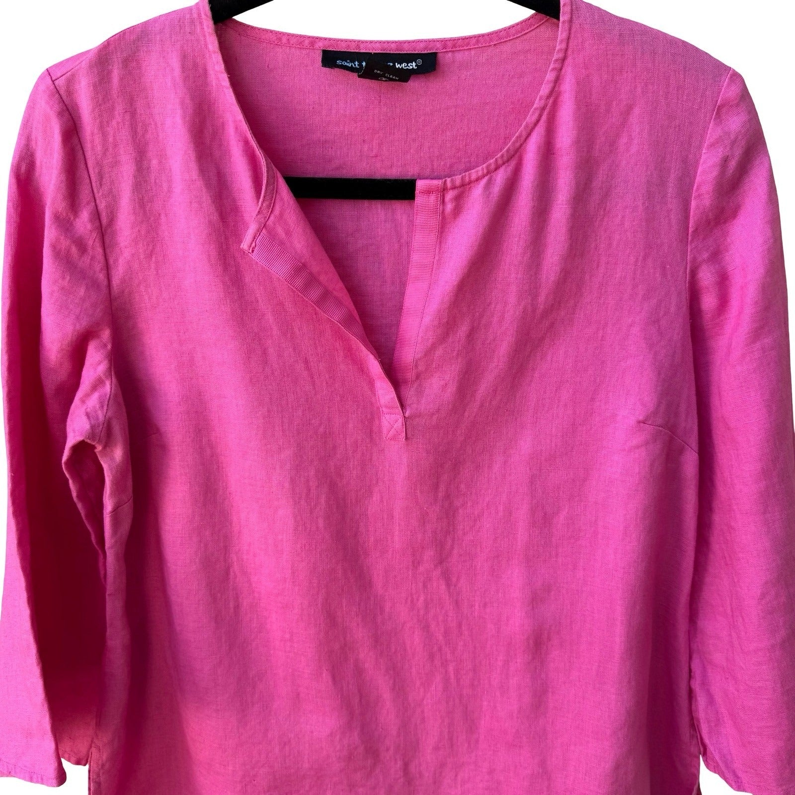 Saint Tropez West 100% Linen Coastal Minimalist Breathable Tunic Blouse Pink 4