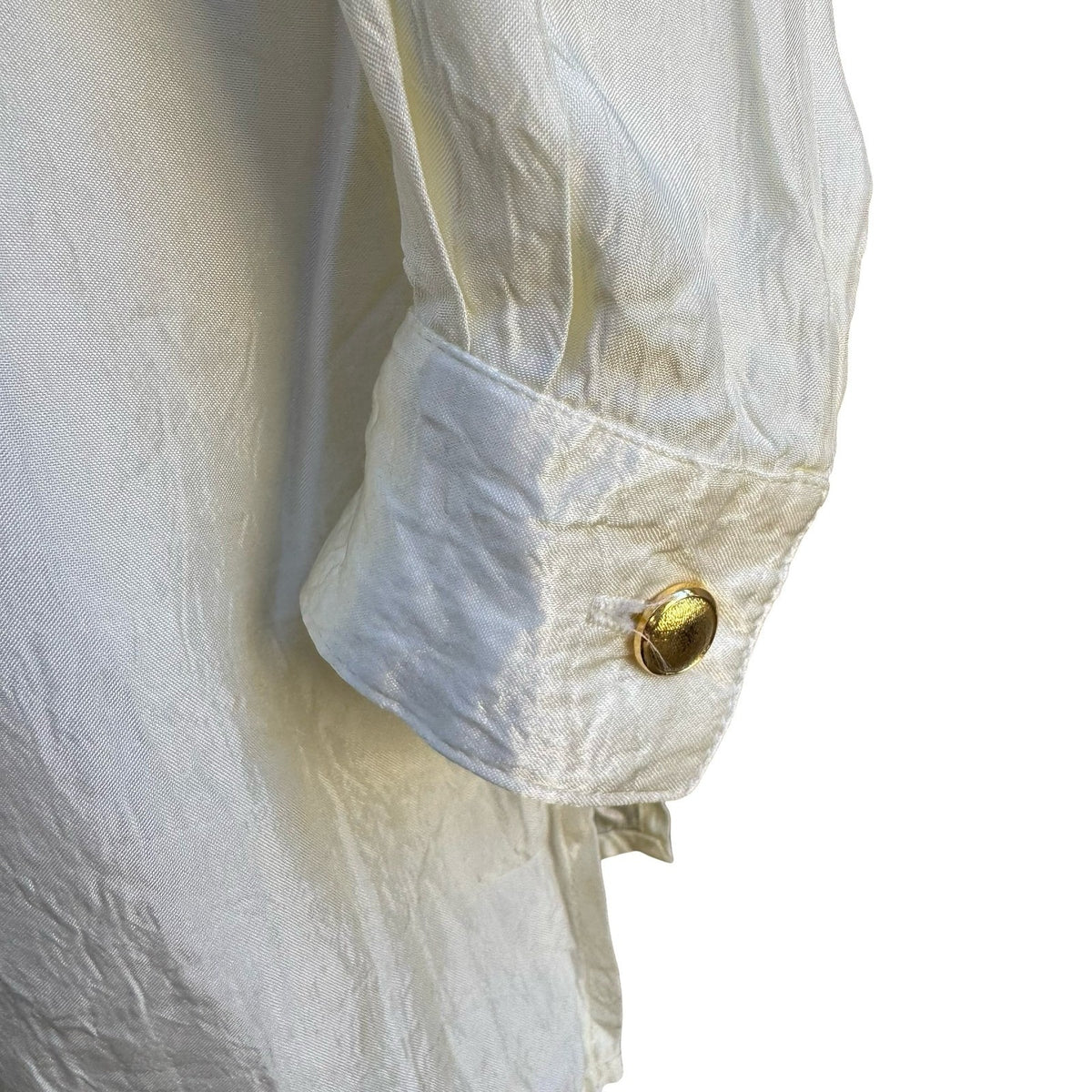 Caribe Vintage 90s Old Money Minimalist Crinkle Silk Feel Dressy Blouse Cream L