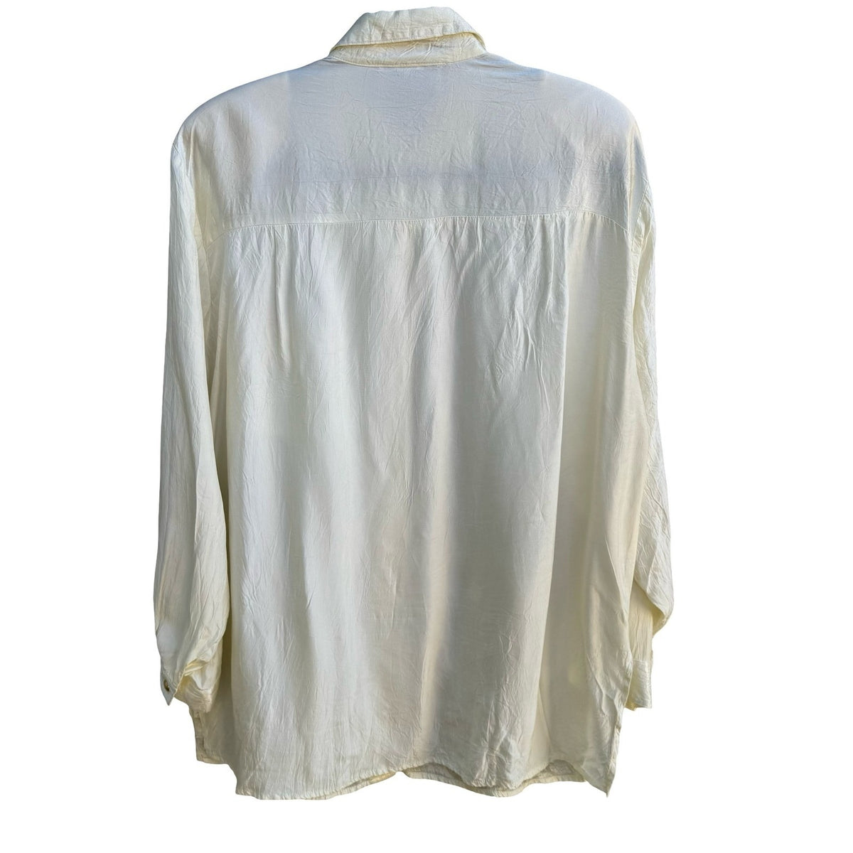 Caribe Vintage 90s Old Money Minimalist Crinkle Silk Feel Dressy Blouse Cream L