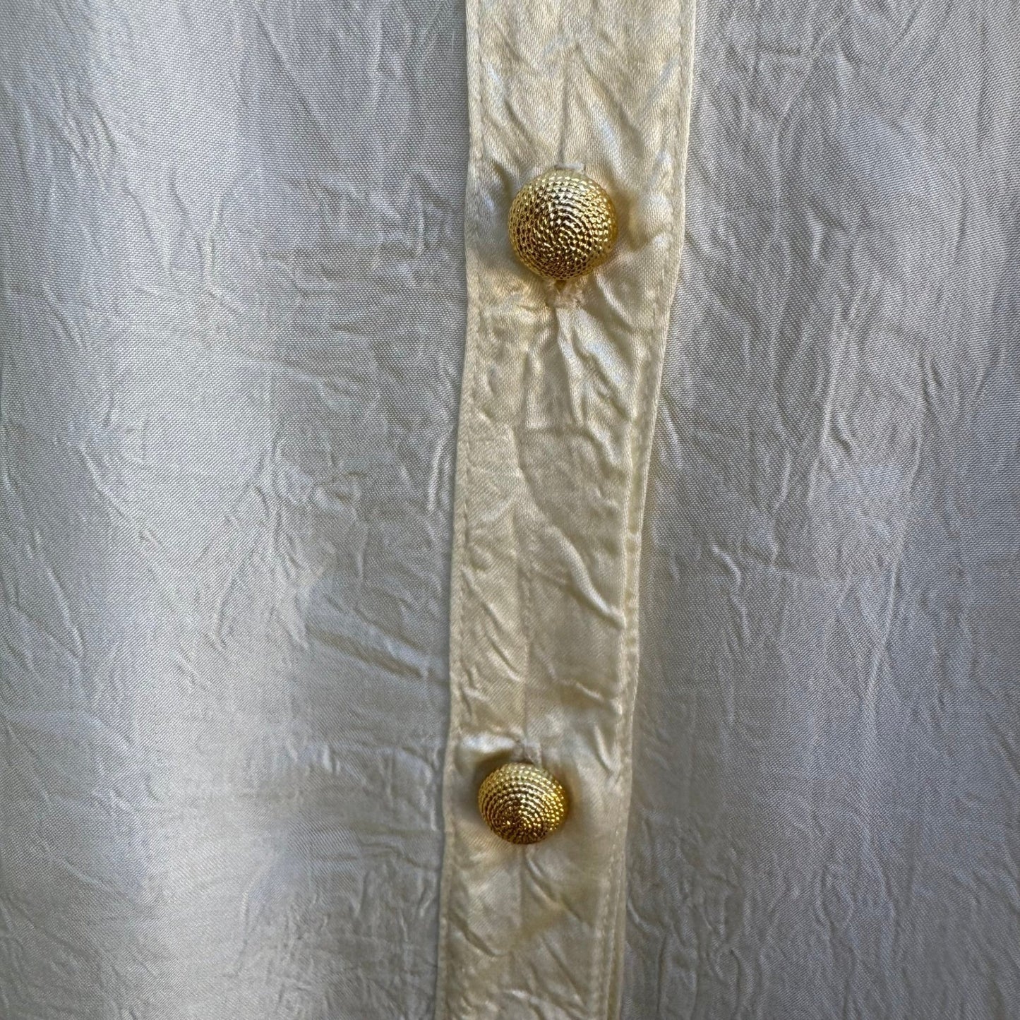 Caribe Vintage 90s Old Money Minimalist Crinkle Silk Feel Dressy Blouse Cream L