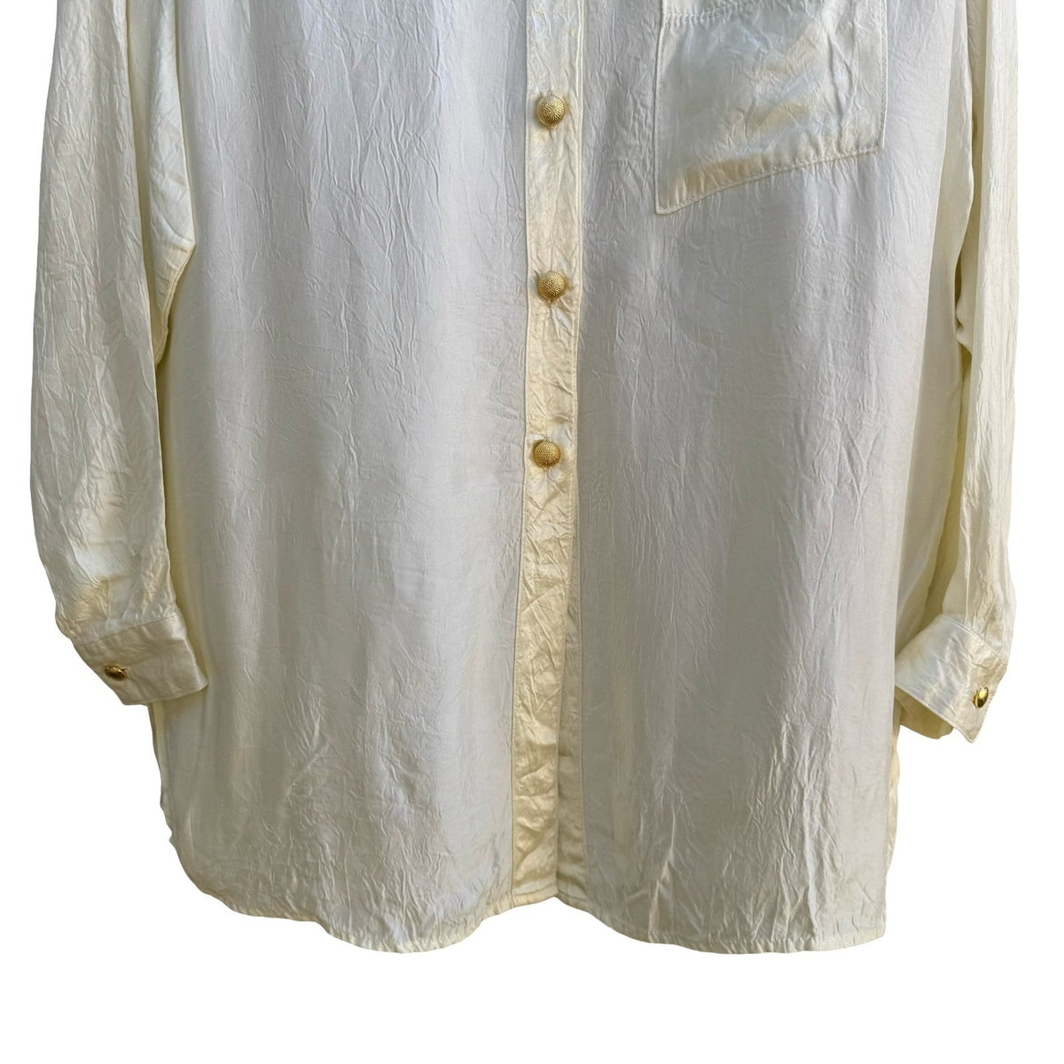 Caribe Vintage 90s Old Money Minimalist Crinkle Silk Feel Dressy Blouse Cream L
