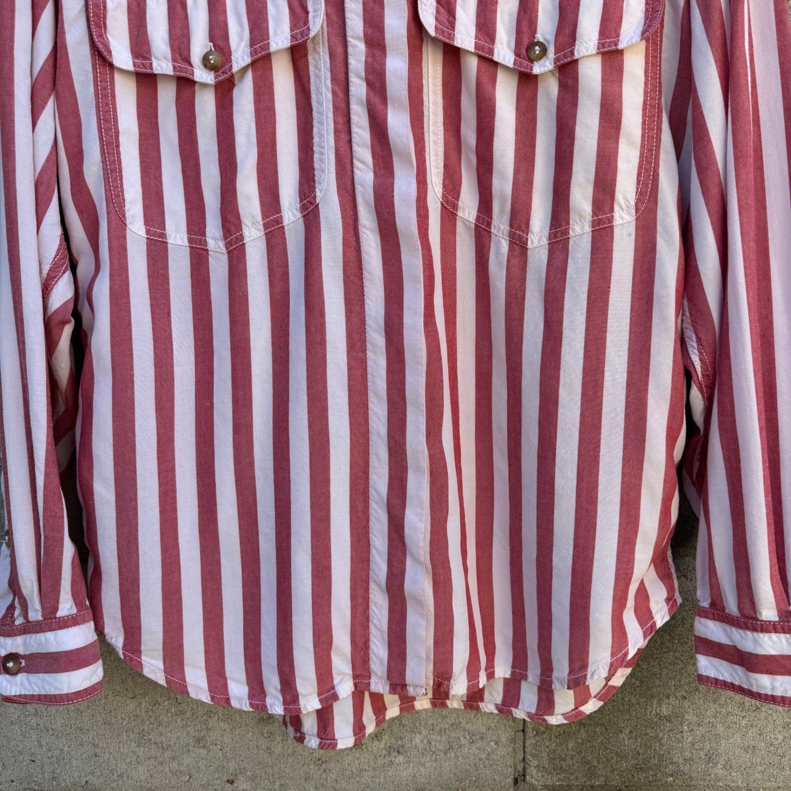 Lizwear Vintage 90s Womens S Red White Striped Long Sleeve Button Down Shirt