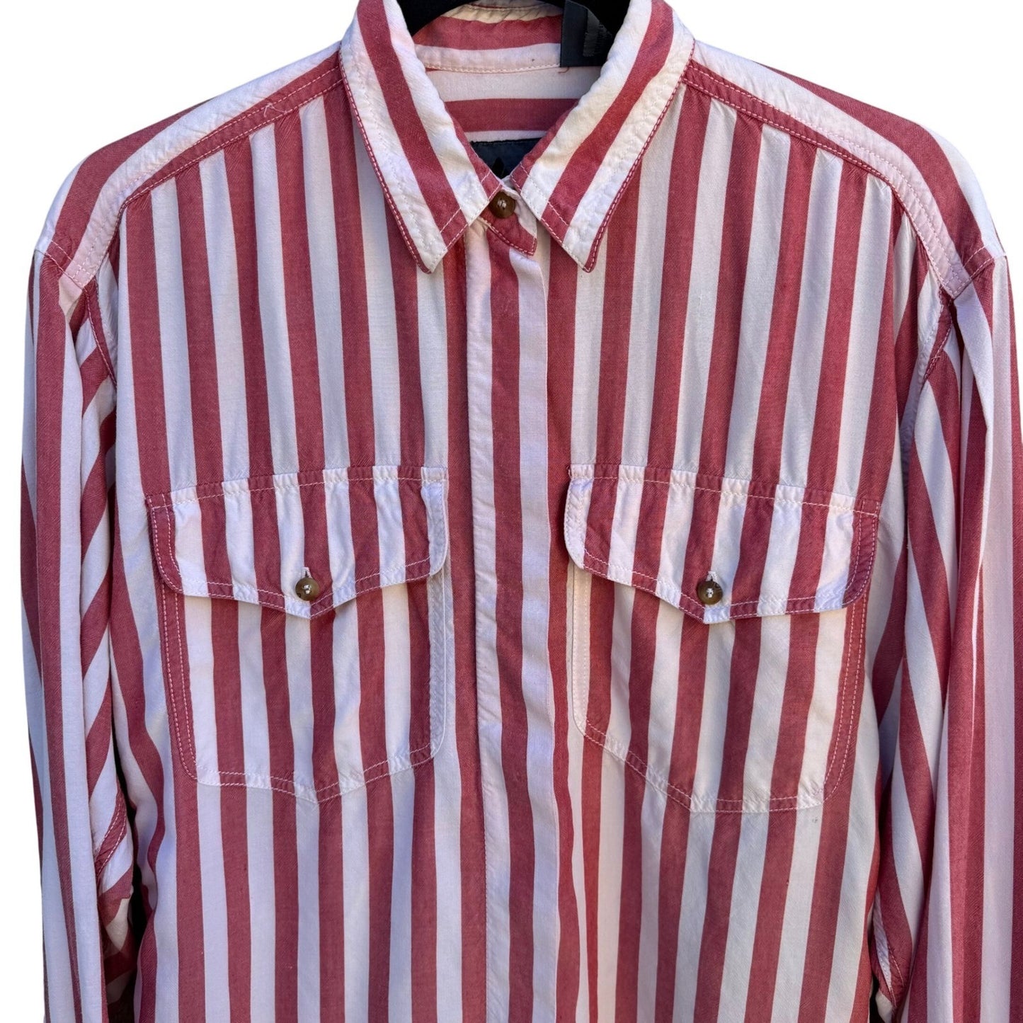 Lizwear Vintage 90s Womens S Red White Striped Long Sleeve Button Down Shirt