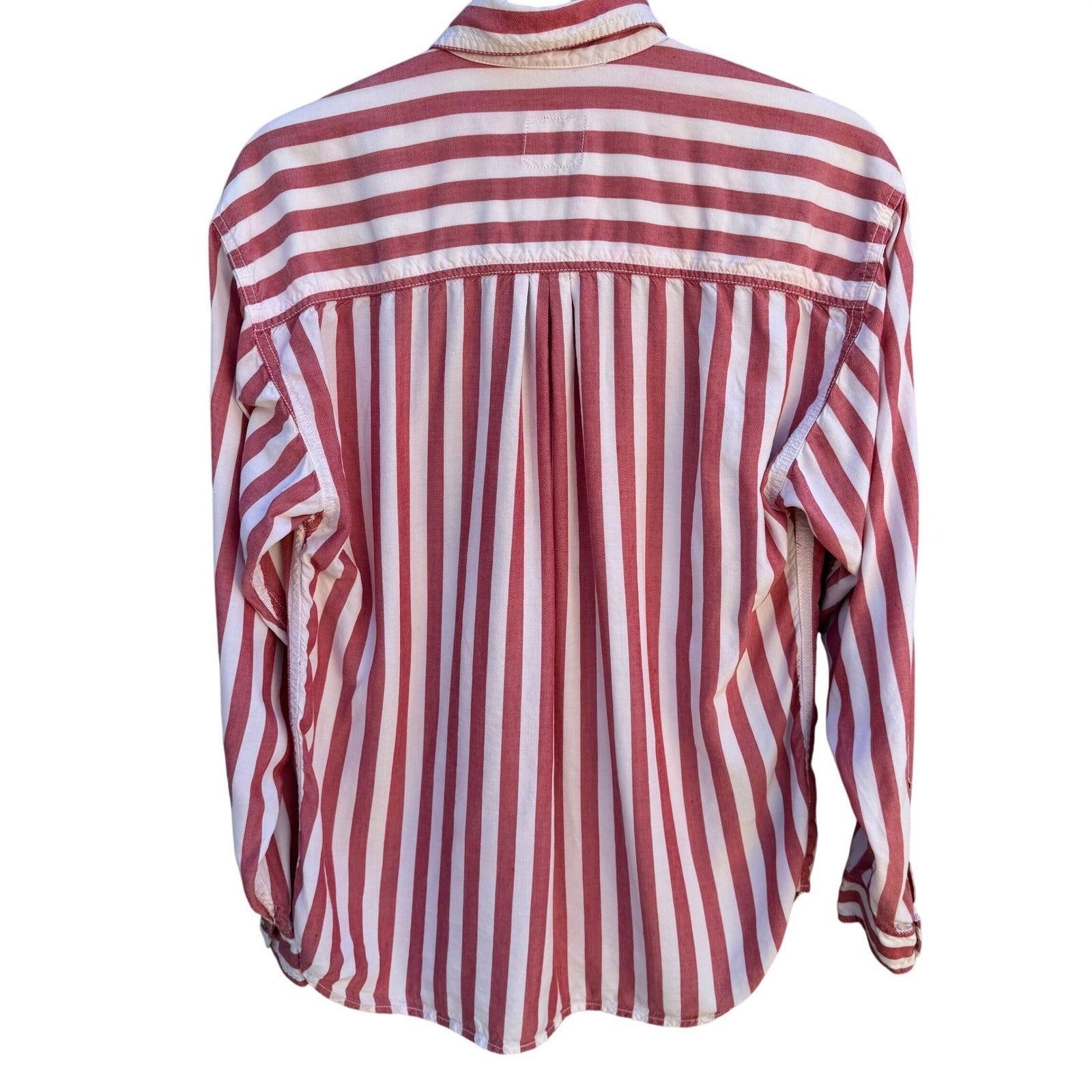 Lizwear Vintage 90s Womens S Red White Striped Long Sleeve Button Down Shirt