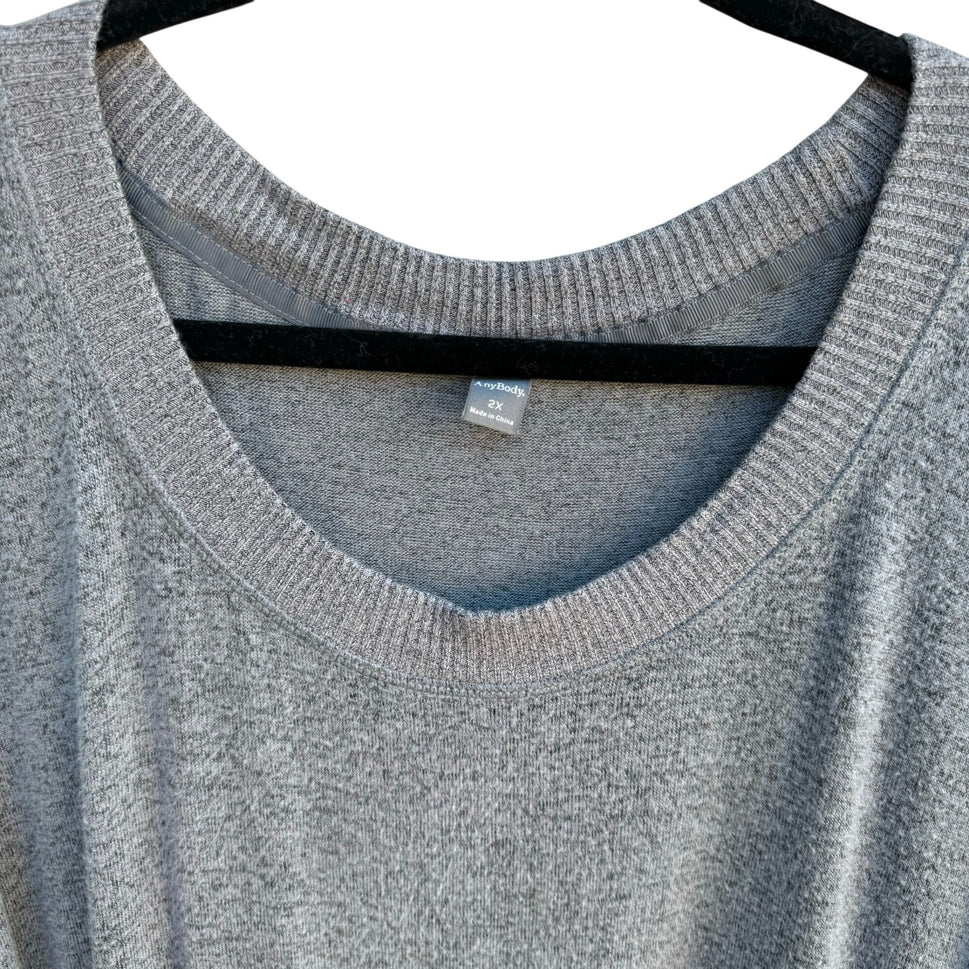 AnyBody Gray Scoop Neck Long Sleeve Stretch High Low Curved Hem Sweater Top 2X