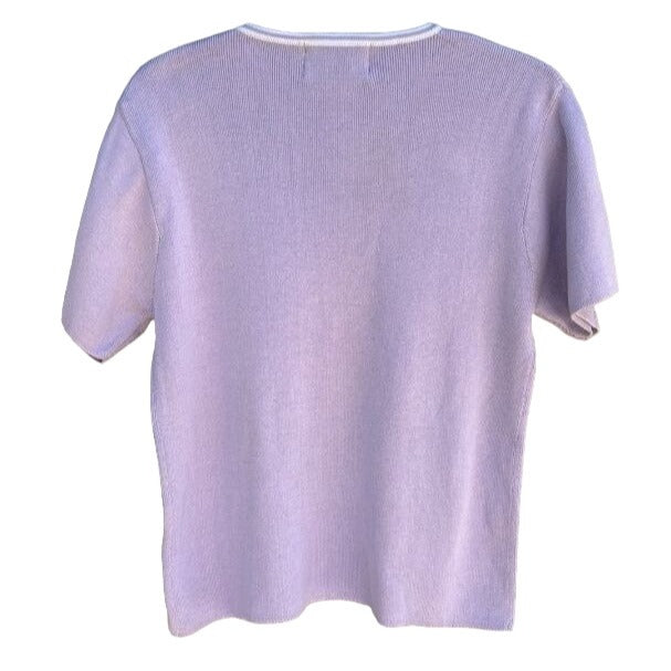 Denim & Co V Neck Lavender Knit Short Sleeve Women's Lightweight Sweater - Small