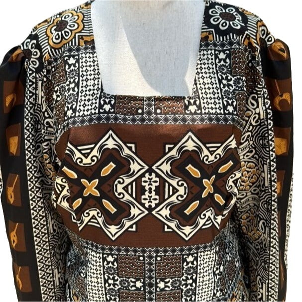 Handmade Women's Dashiki Tribal Ethnic Long Sleeve Two Piece Top Full Skirt Set