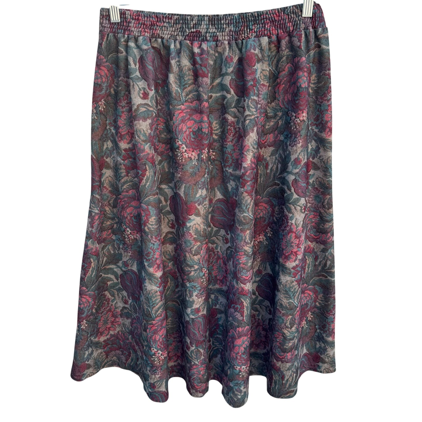 Plus Preferred Vintage Womens Floral Pink Tan Tapestry Print Full A-Line Skirt 18W