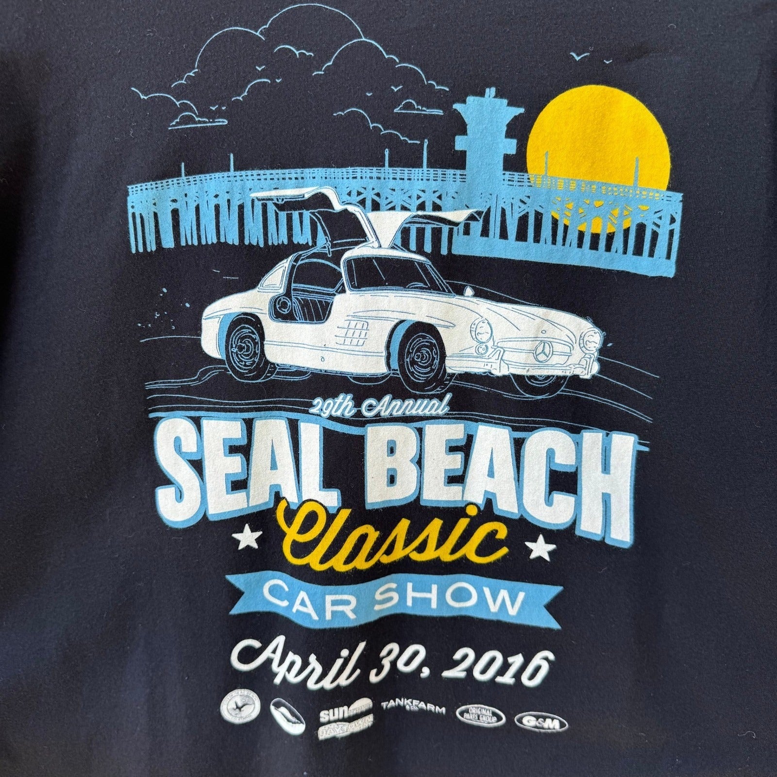 Tankfarm Seal Beach Classic Car Show 2016 Mercedes Gullwing Black T-Shirt XL