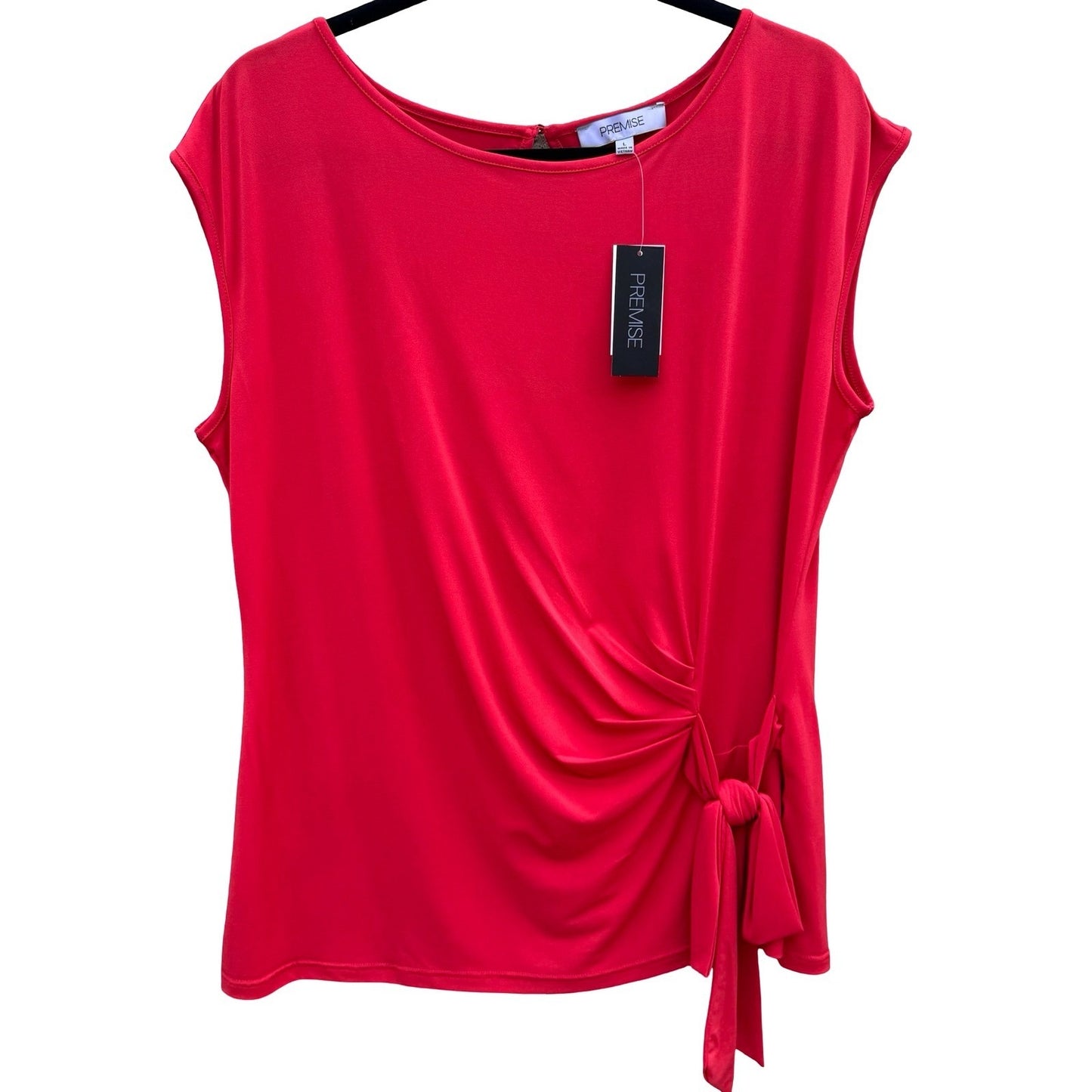 Premise Tuscan Villa Garden Red Draped Side Tie Sleeveless Top Size L NEW Office