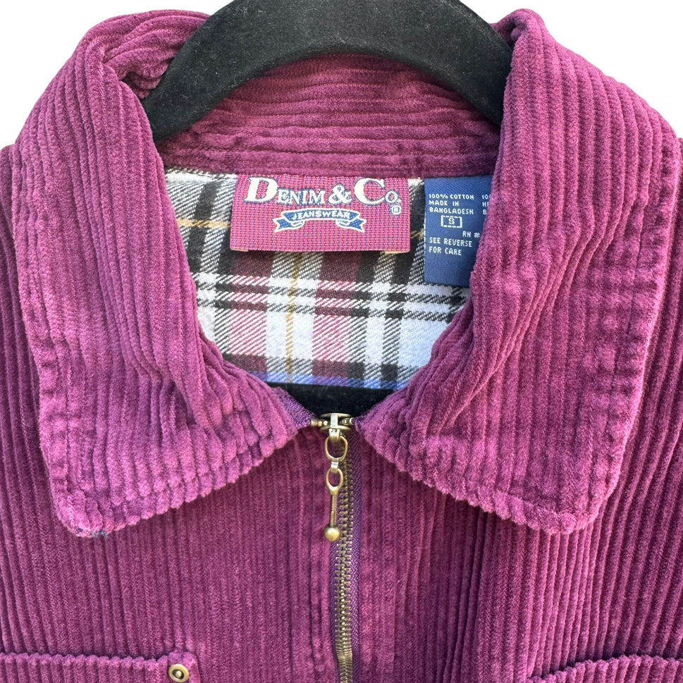 Denim & Co. Vintage Womens Purple Zip Plaid Lining Corduroy Barn Chore Jacket S