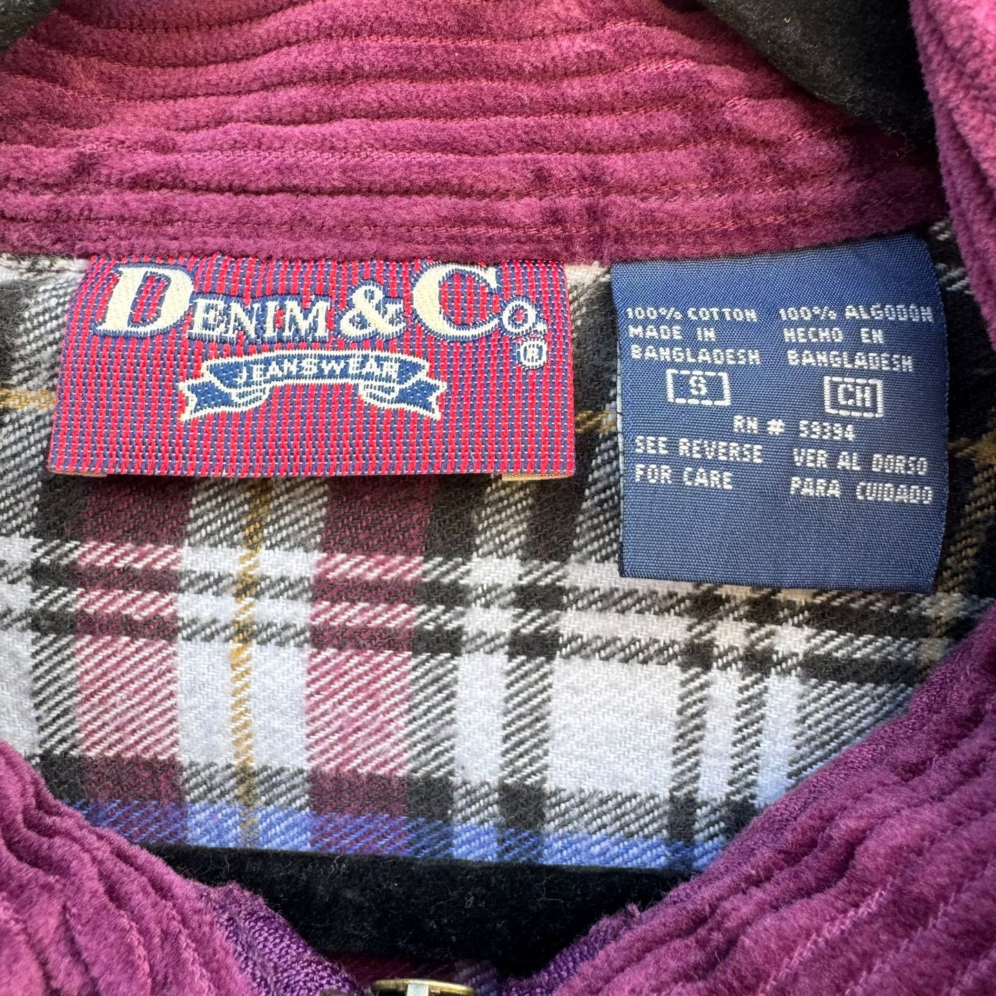 Denim & Co. Vintage Womens Purple Zip Plaid Lining Corduroy Barn Chore Jacket S