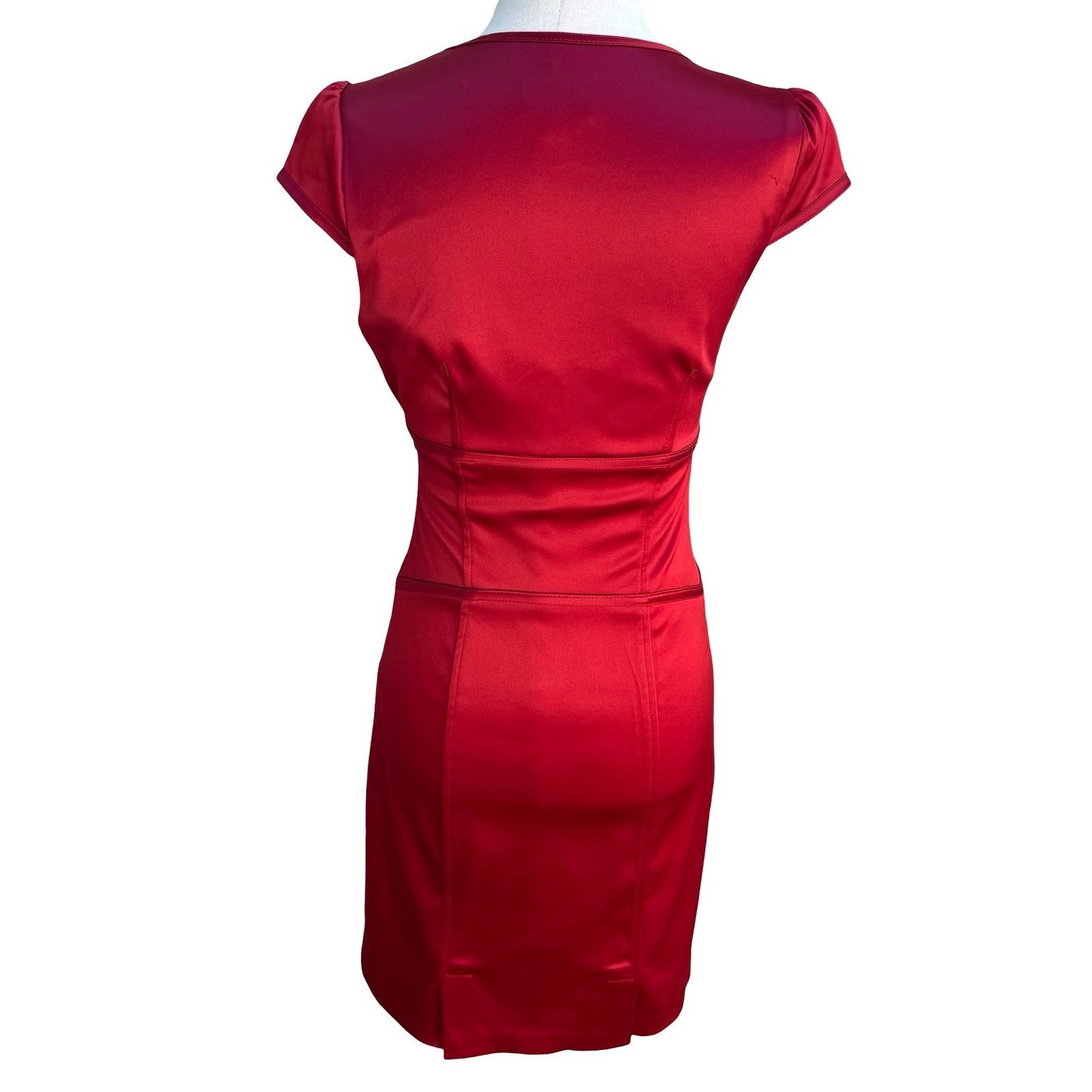 Laundry Shelli Segal Red Satin Square Neck Cap Sleeve Glam Bodycon Mini Dress 0