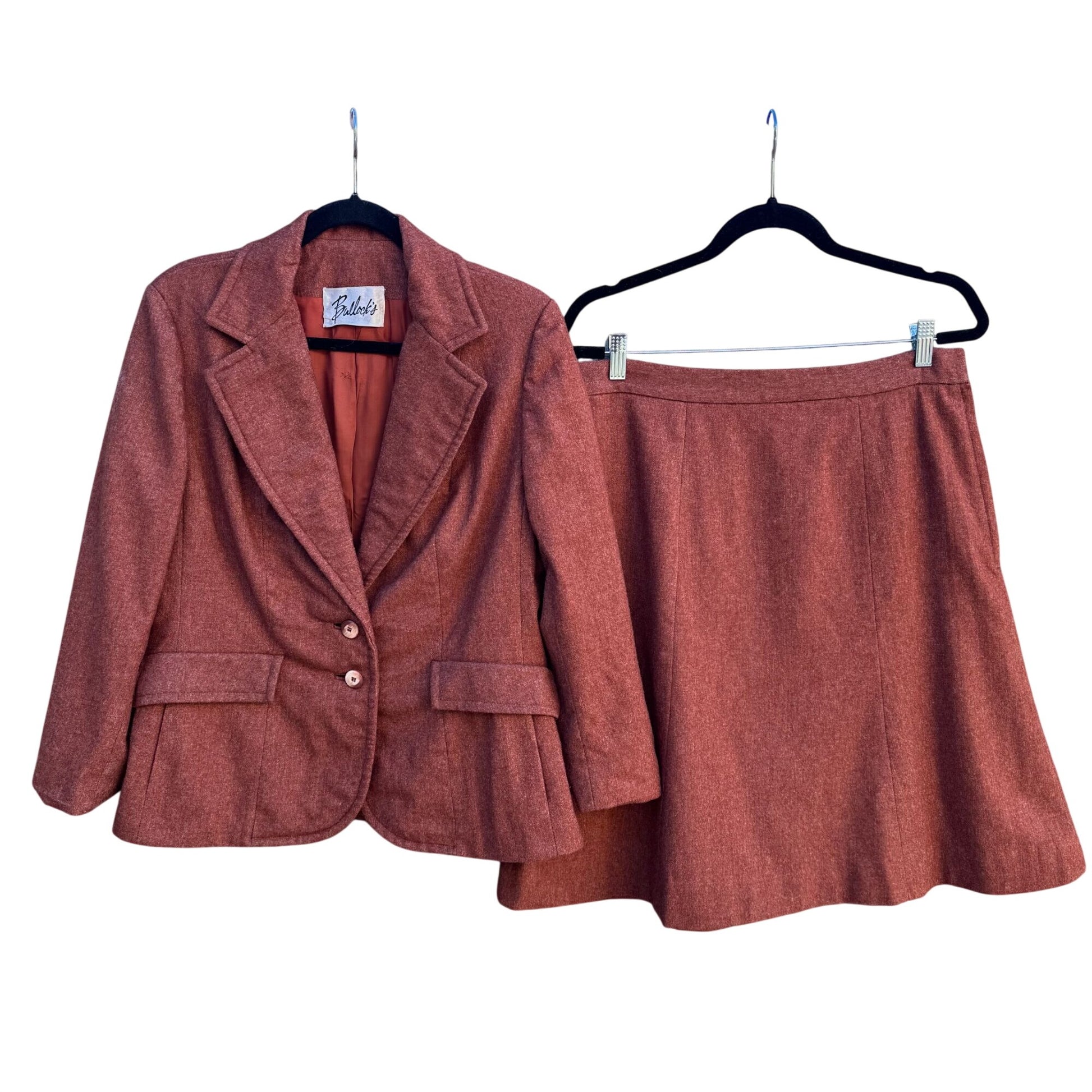 Mayfair of California Bullocks Vintage 50s 60s Rust Brown Wool Blazer Skirt Set