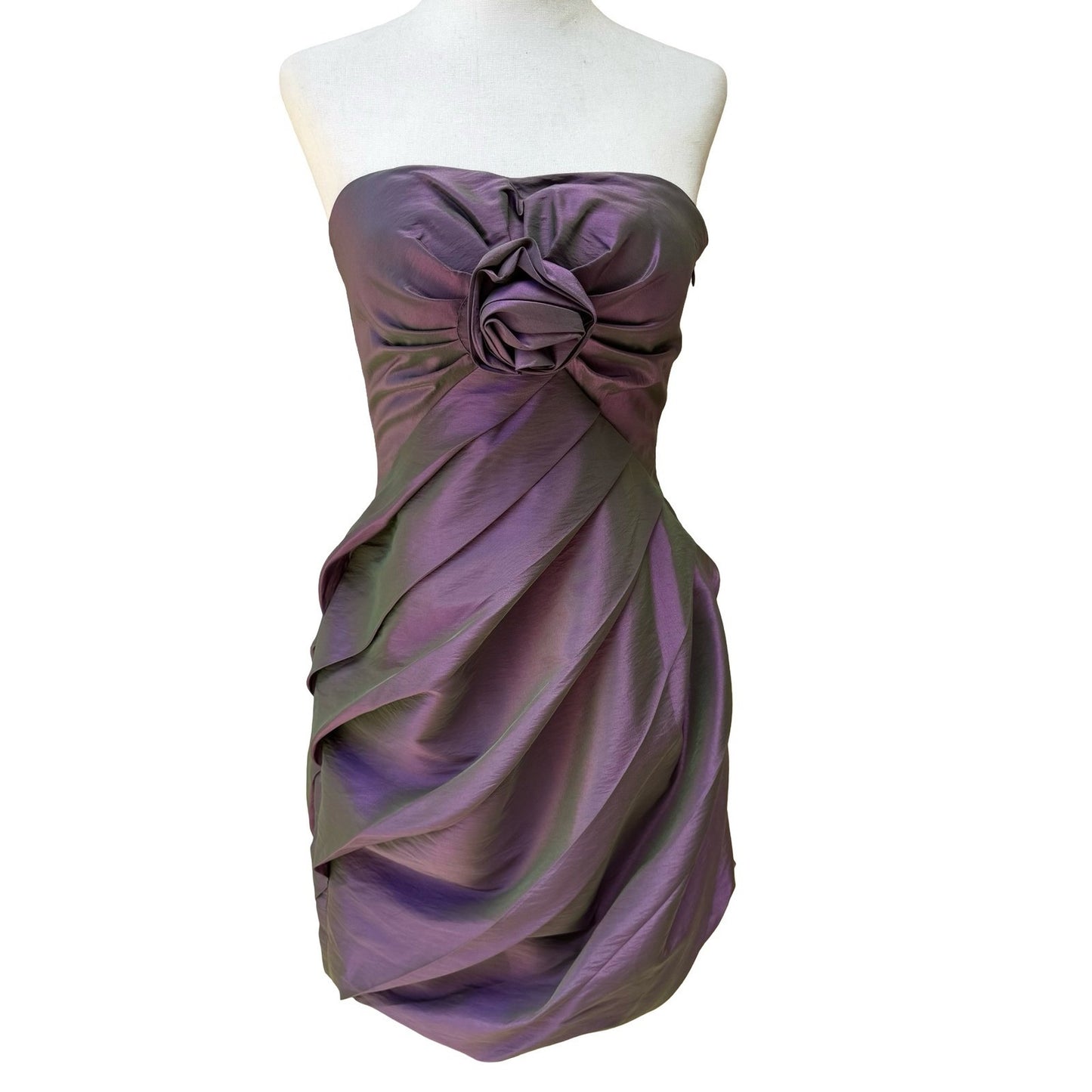 Romeo & Juliet Couture Y2K Iridescent Glam Prom Taffeta Strapless Mini Dress S