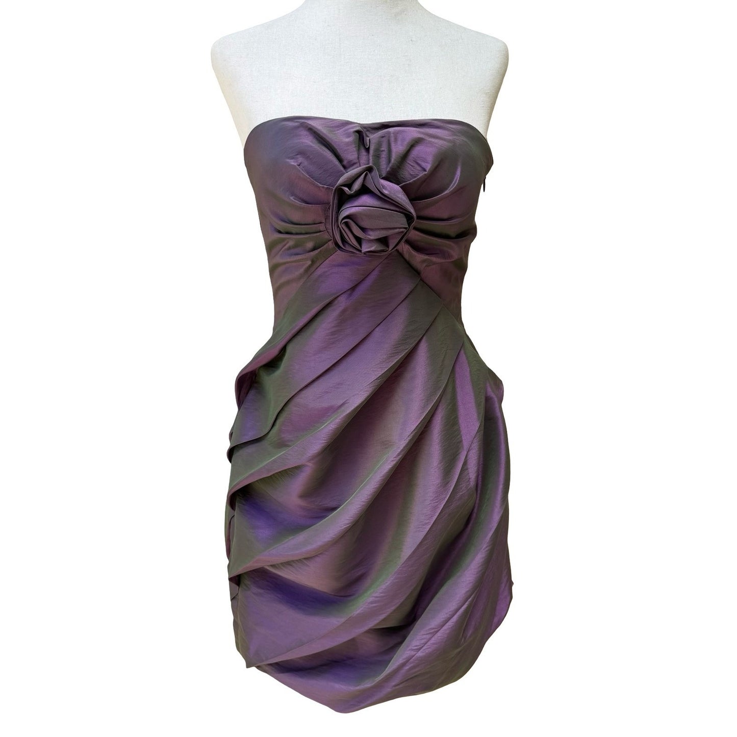 Romeo & Juliet Couture Y2K Iridescent Glam Prom Taffeta Strapless Mini Dress S