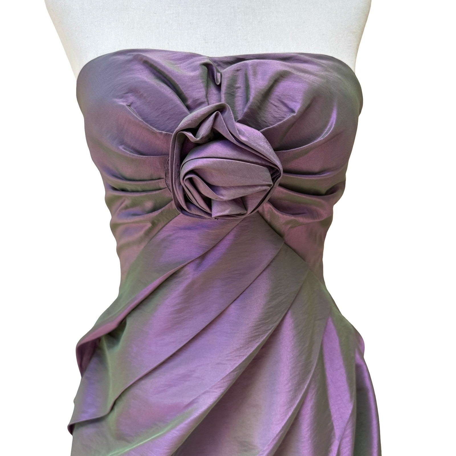 Romeo & Juliet Couture Y2K Iridescent Glam Prom Taffeta Strapless Mini Dress S