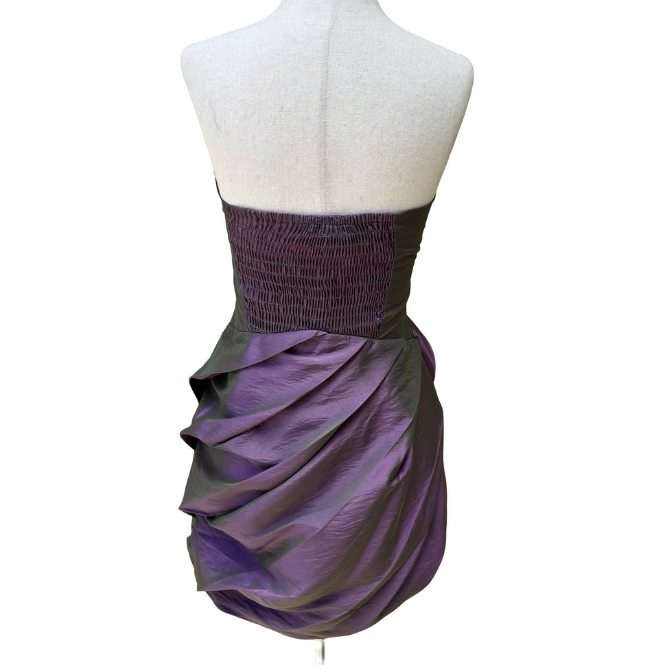 Romeo & Juliet Couture Y2K Iridescent Glam Prom Taffeta Strapless Mini Dress S