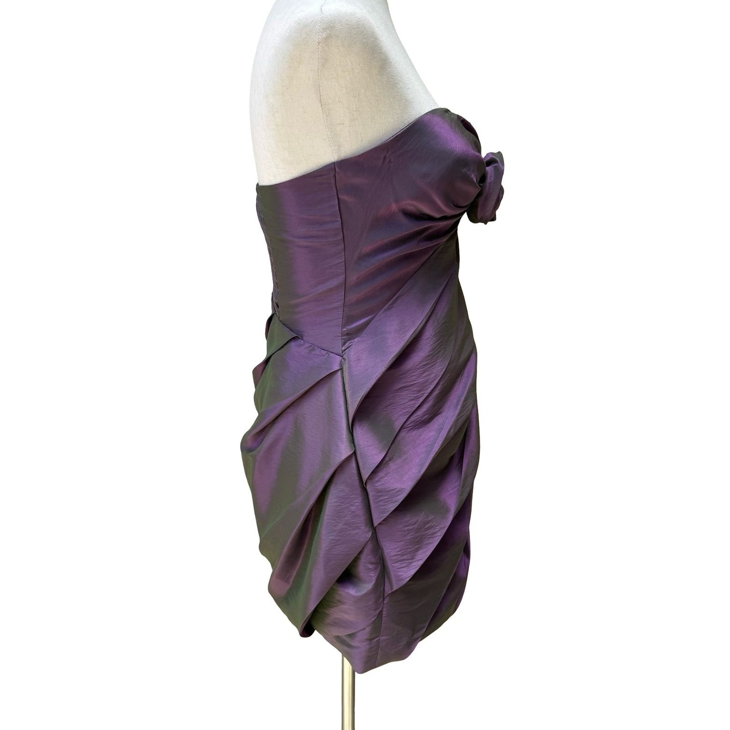 Romeo & Juliet Couture Y2K Iridescent Glam Prom Taffeta Strapless Mini Dress S