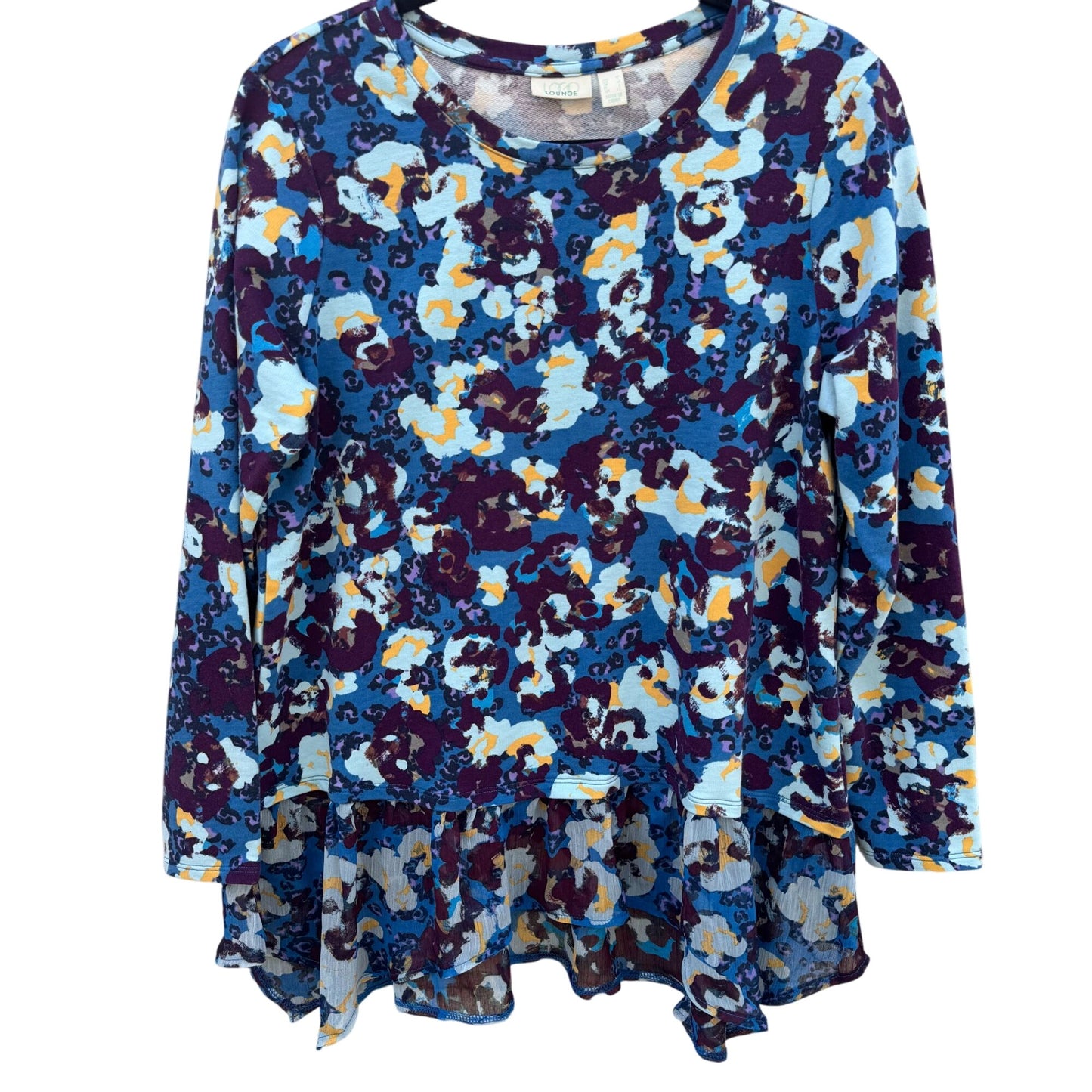 Logo Lounge Multicolor Layered Ruffle Hem Floral Abstract Long-Sleeve Tunic Top