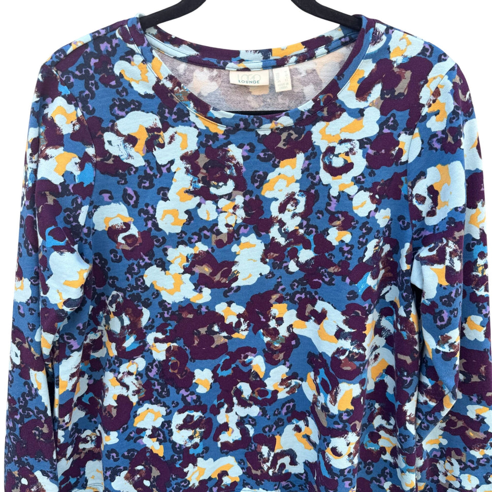 Logo Lounge Multicolor Layered Ruffle Hem Floral Abstract Long-Sleeve Tunic Top