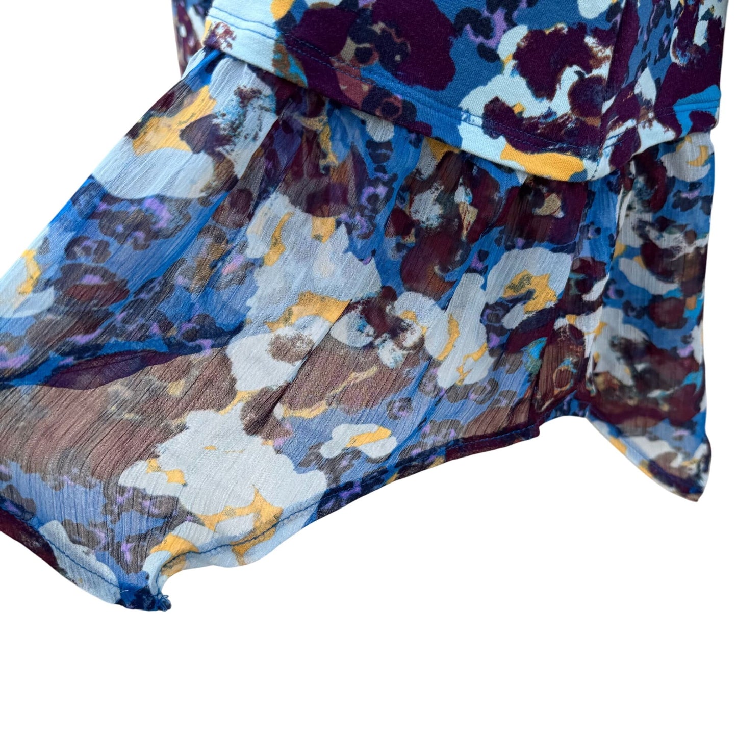 Logo Lounge Multicolor Layered Ruffle Hem Floral Abstract Long-Sleeve Tunic Top