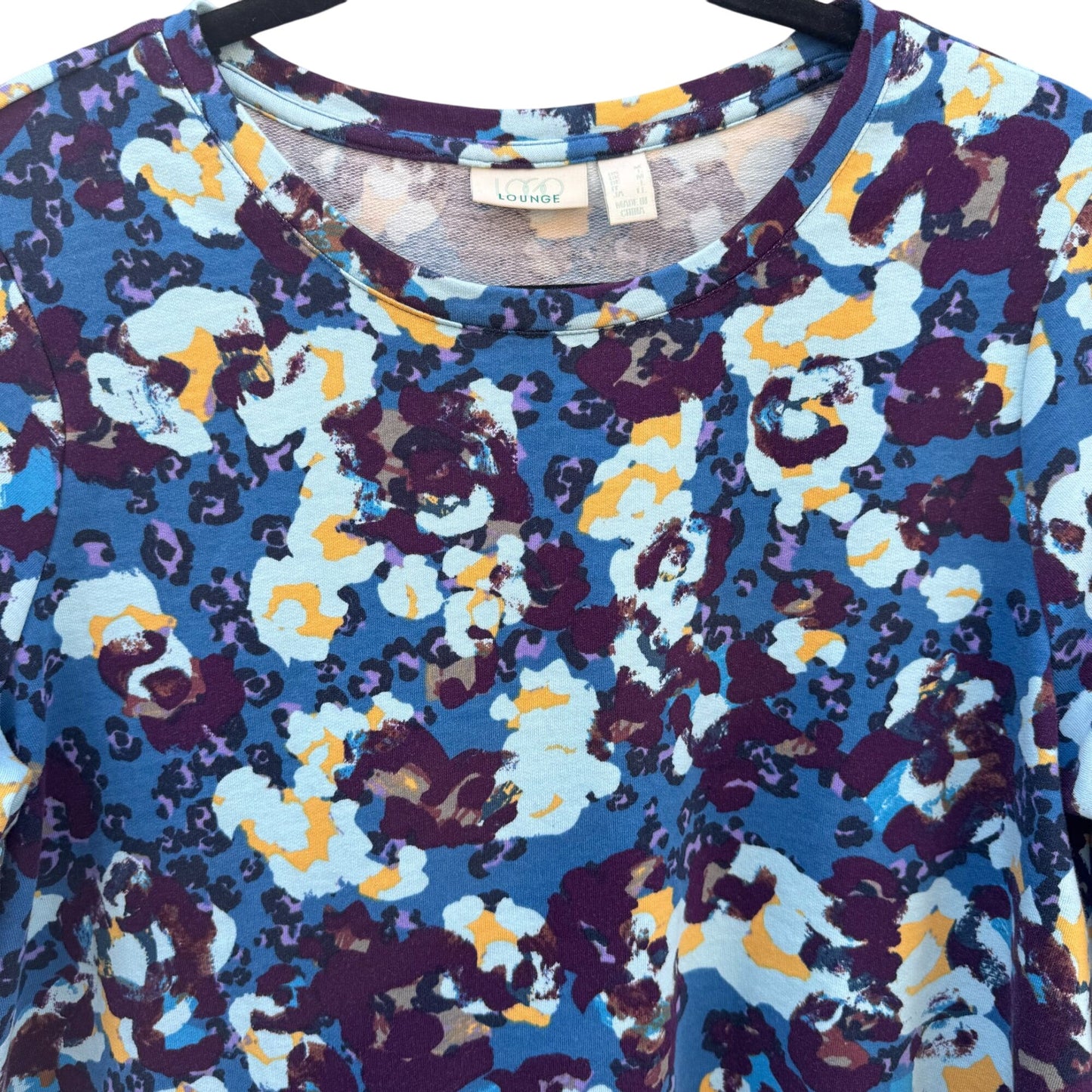 Logo Lounge Multicolor Layered Ruffle Hem Floral Abstract Long-Sleeve Tunic Top