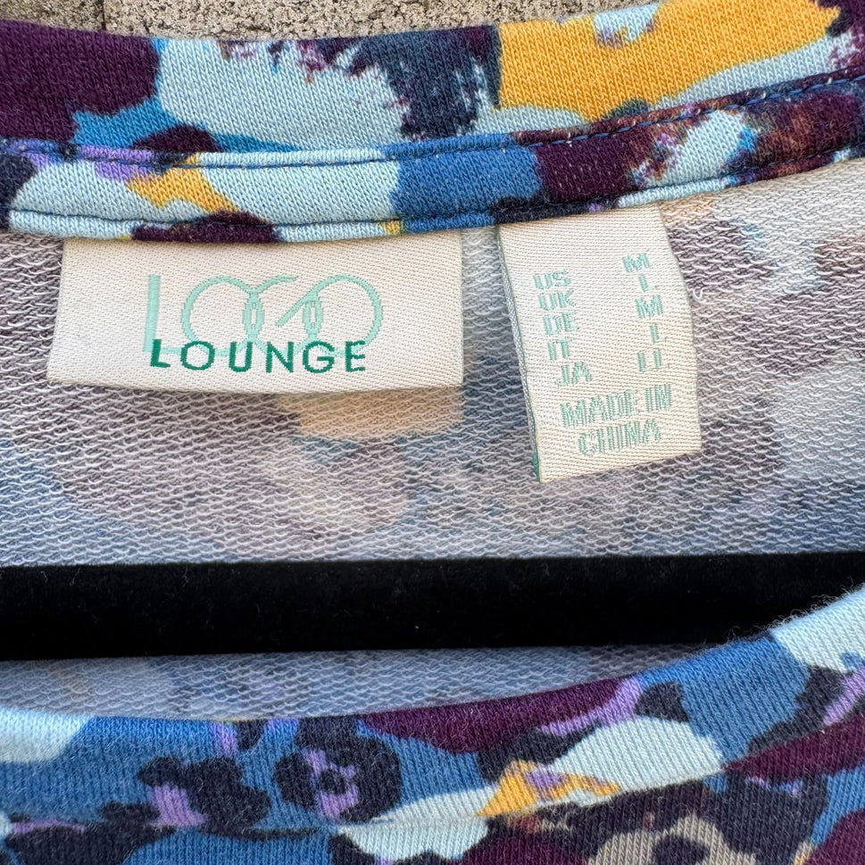 Logo Lounge Multicolor Layered Ruffle Hem Floral Abstract Long-Sleeve Tunic Top