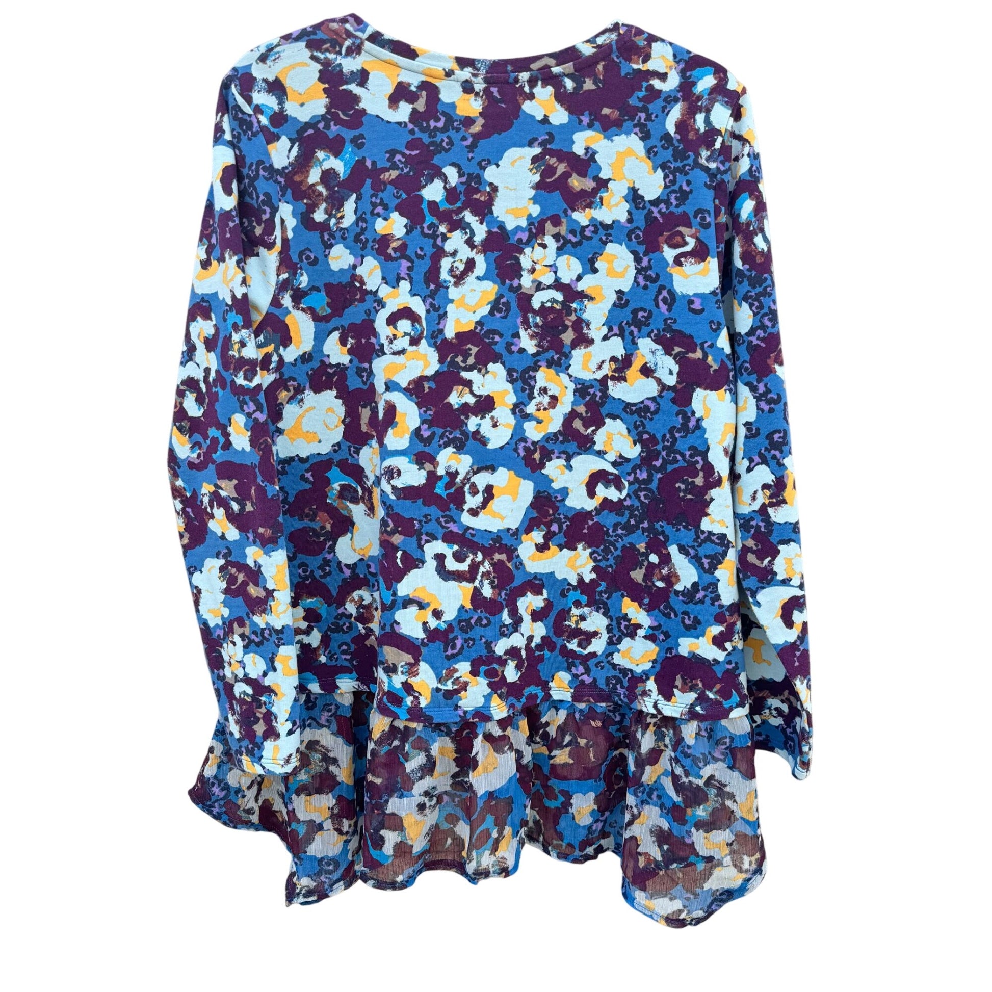 Logo Lounge Multicolor Layered Ruffle Hem Floral Abstract Long-Sleeve Tunic Top