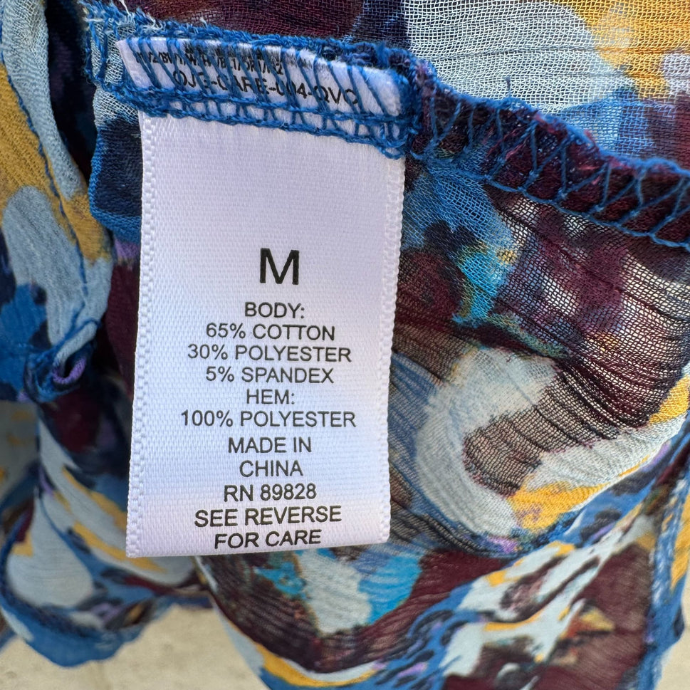 Logo Lounge Multicolor Layered Ruffle Hem Floral Abstract Long-Sleeve Tunic Top