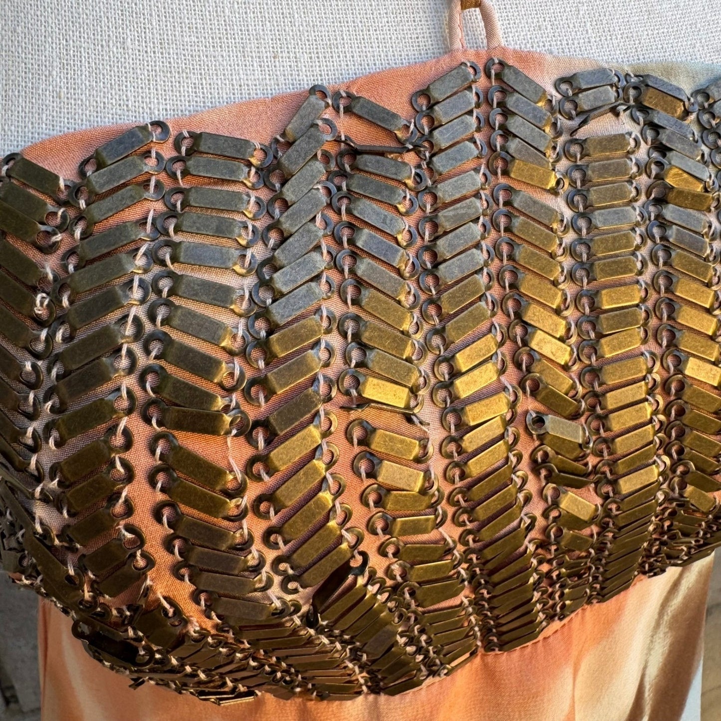 Iron Y2K Boho Resortwear Watercolor Halter Midi Dress Metal Embellished Bodice S