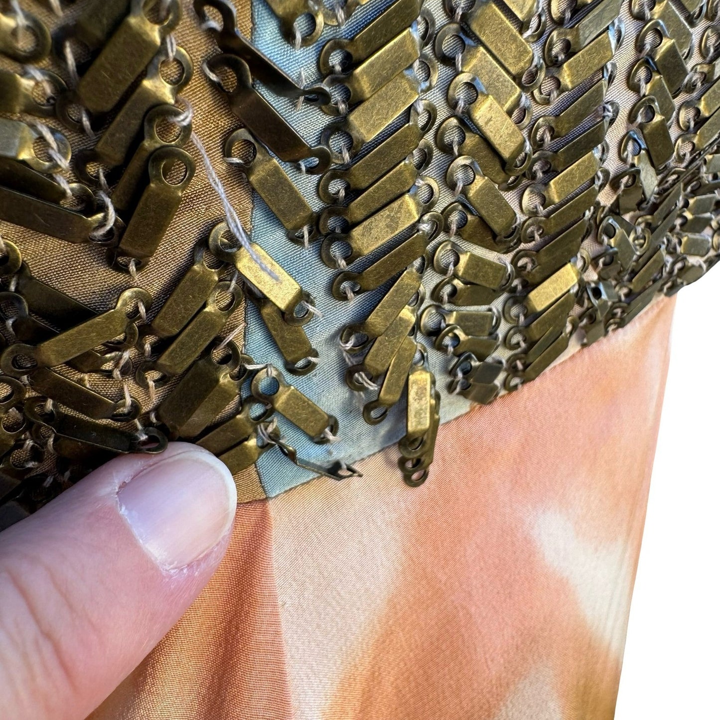 Iron Y2K Boho Resortwear Watercolor Halter Midi Dress Metal Embellished Bodice S