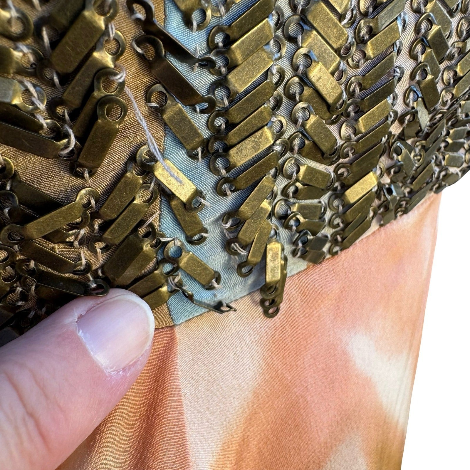 Iron Y2K Boho Resortwear Watercolor Halter Midi Dress Metal Embellished Bodice S