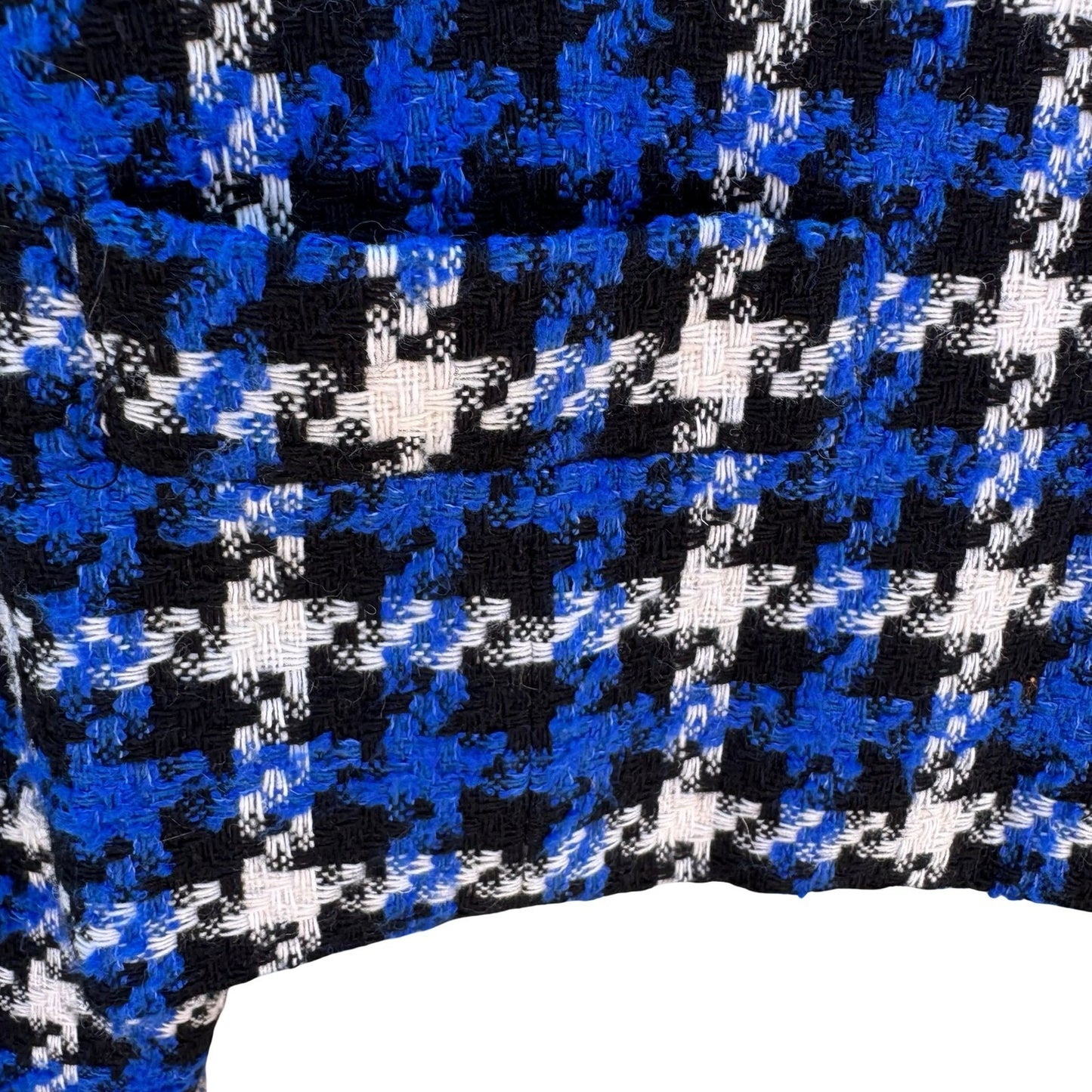 Michele Vintage Houndstooth Blazer Blue Black White Tweed Gold Button Jacket 10
