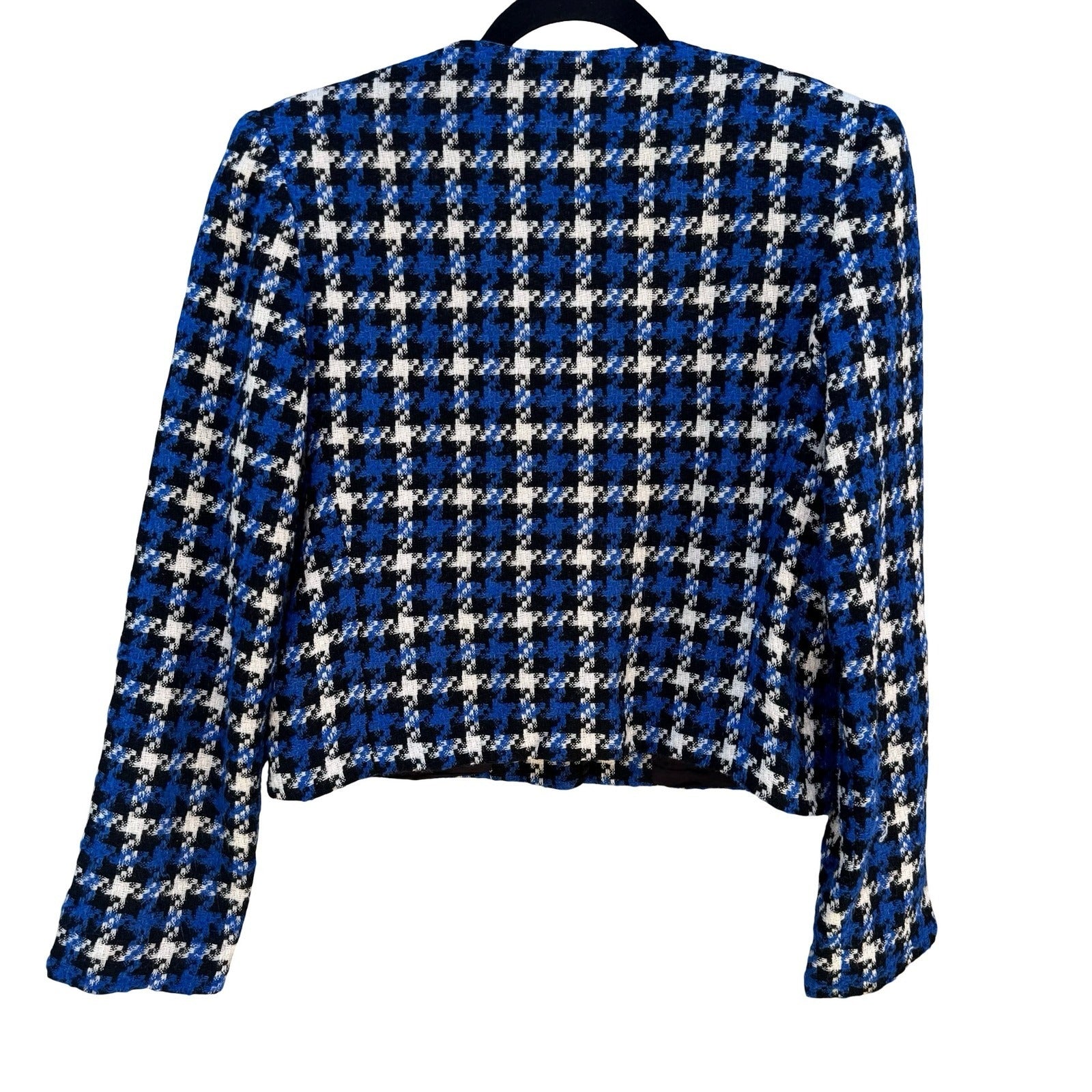 Michele Vintage Houndstooth Blazer Blue Black White Tweed Gold Button Jacket 10