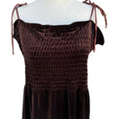Switch Active USA Y2K Brown Velvet Smocked Tunic Top Tie Shoulder Straps Womens L 3 image