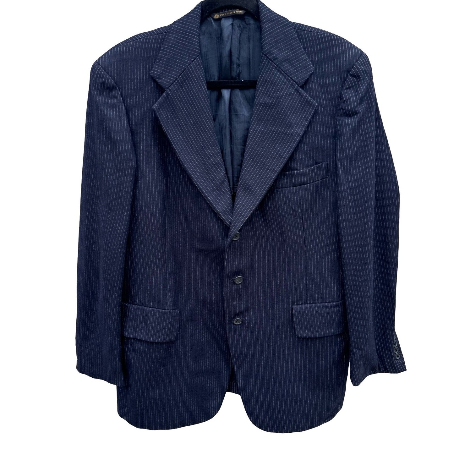 Hart Schaffner Marx Vintage Silver Trumpeter Navy Pinstripe Wool Blazer Mens 38R