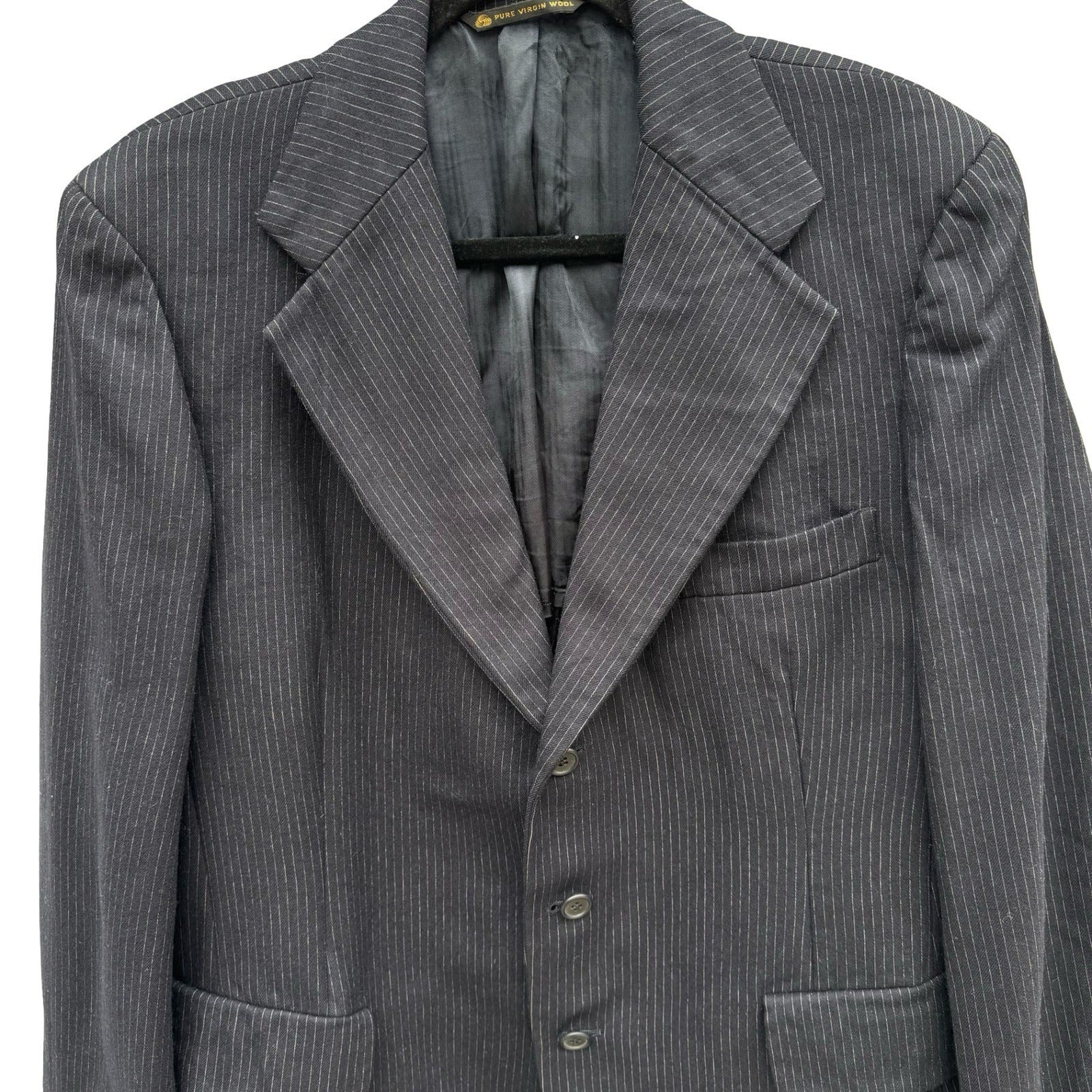 Hart Schaffner Marx Vintage Silver Trumpeter Navy Pinstripe Wool Blazer Mens 38R