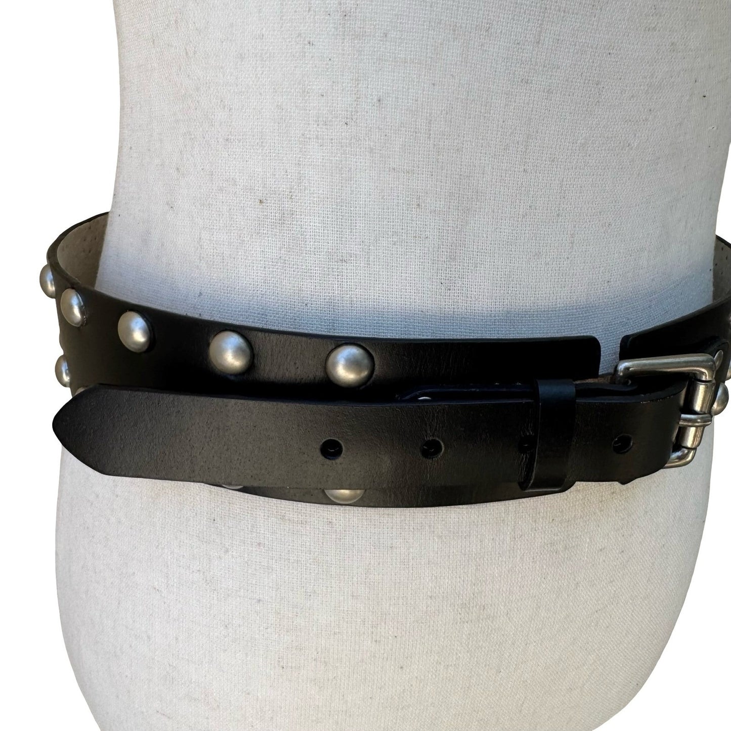 No Boundaries Punk Grunge Goth Black Studded Leather Belt Silver Dome Studs S/M