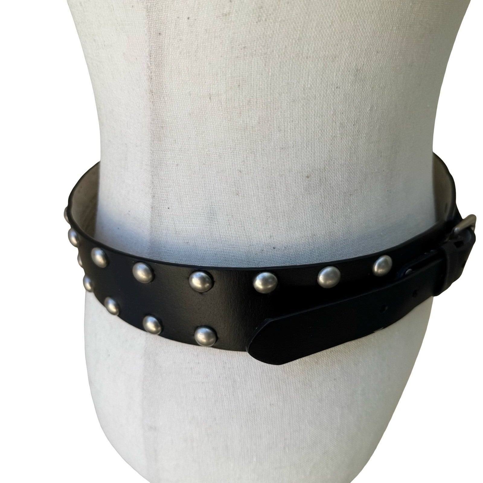 No Boundaries Punk Grunge Goth Black Studded Leather Belt Silver Dome Studs S/M