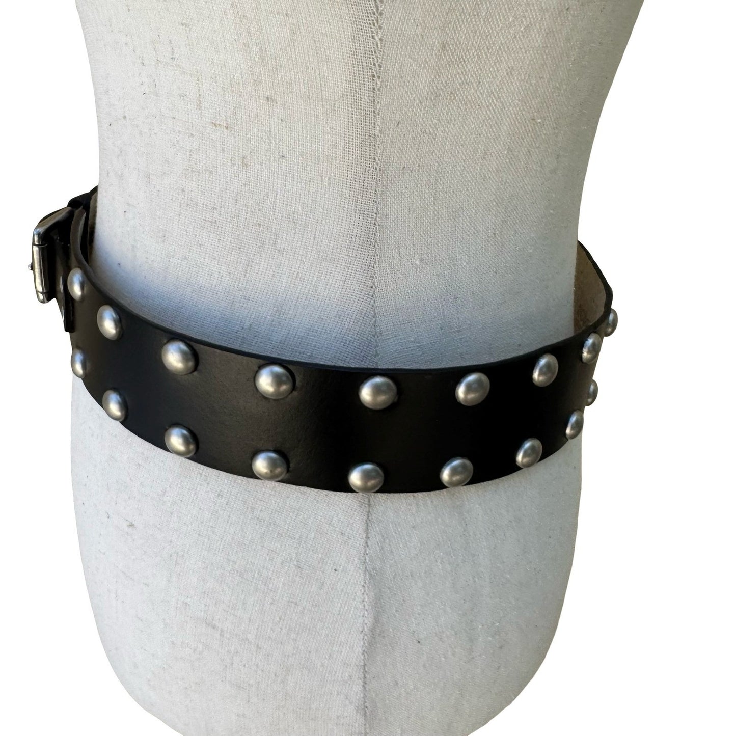 No Boundaries Punk Grunge Goth Black Studded Leather Belt Silver Dome Studs S/M