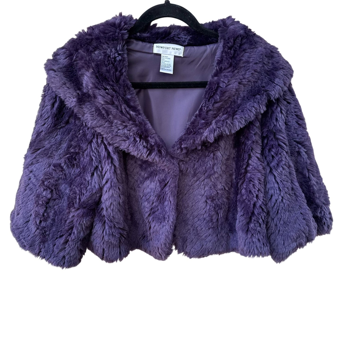 Newport News Vintage Womens Purple Faux Fur Portrait Collar Bolero Jacket L