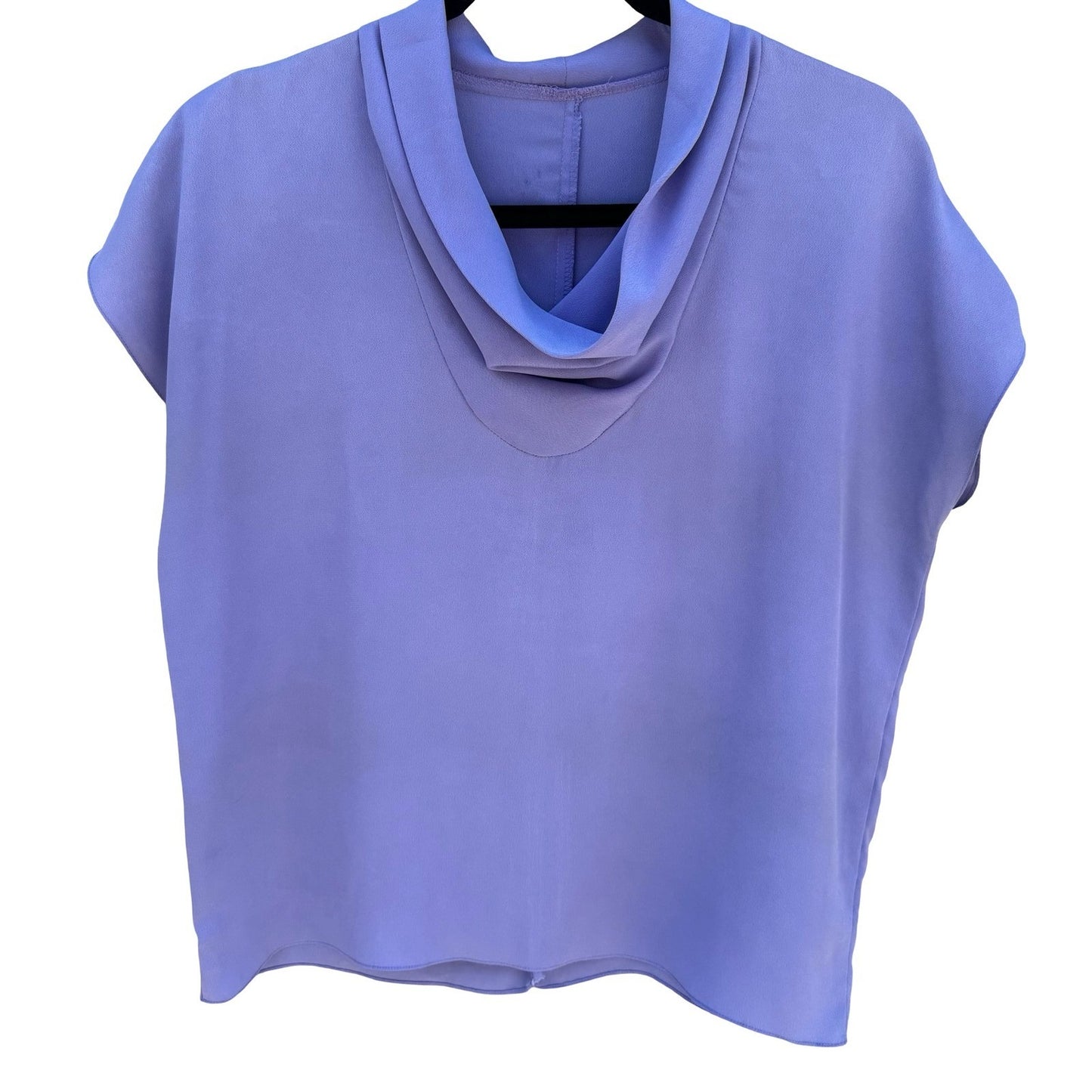 Periwinkle Purple Cowl Neck Blouse Cap Sleeve Relaxed Fit Crepe Top Minimalist