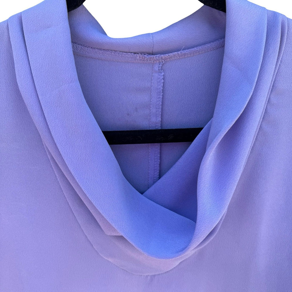 Periwinkle Purple Cowl Neck Blouse Cap Sleeve Relaxed Fit Crepe Top Minimalist