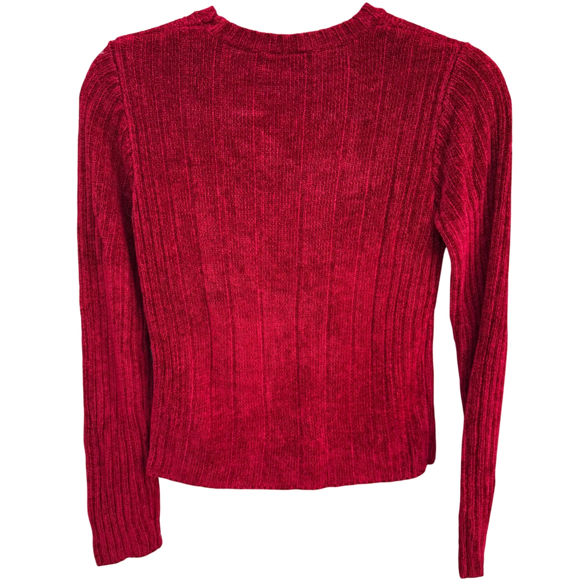 Ann Taylor Womens Red Ribbed Chenille Stretch Long Sleeve Crew Neck Sweater Small