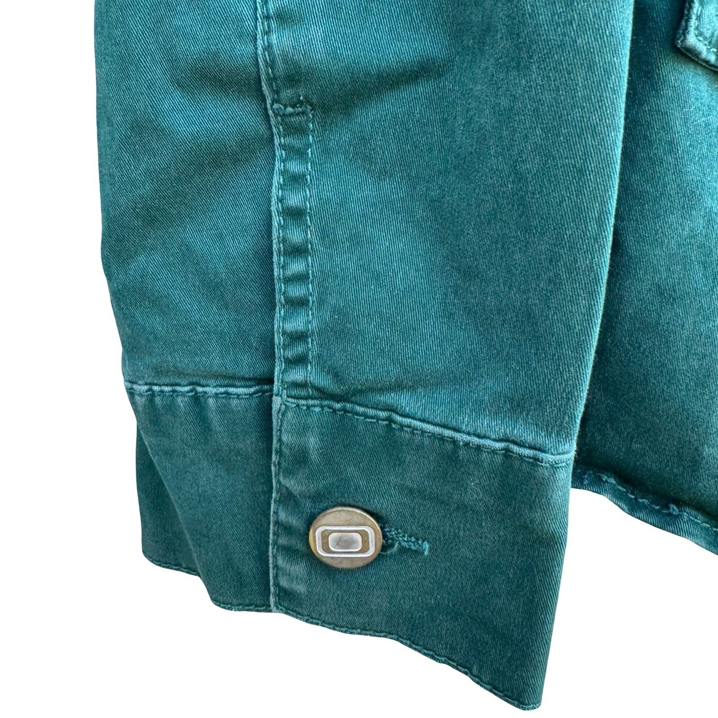 Bandolino Blu Womens Green Utility Jacket Mock Neck Pleated Peplum M Military