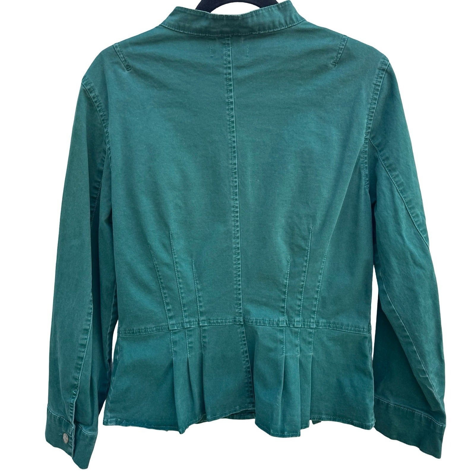 Bandolino Blu Womens Green Utility Jacket Mock Neck Pleated Peplum M Military