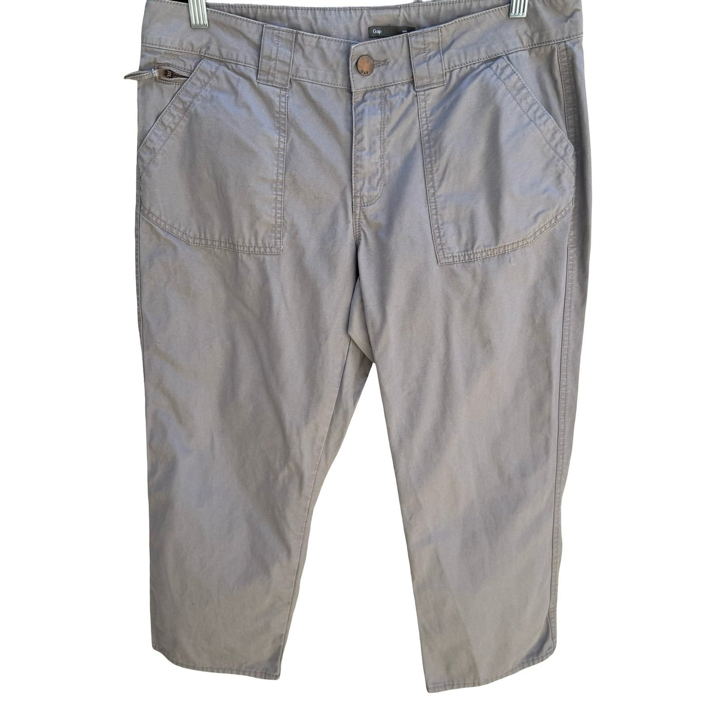 Gap Utility Crop Pants Cotton Canvas Cargo Straight Leg Grey Womens 12 Outdoor